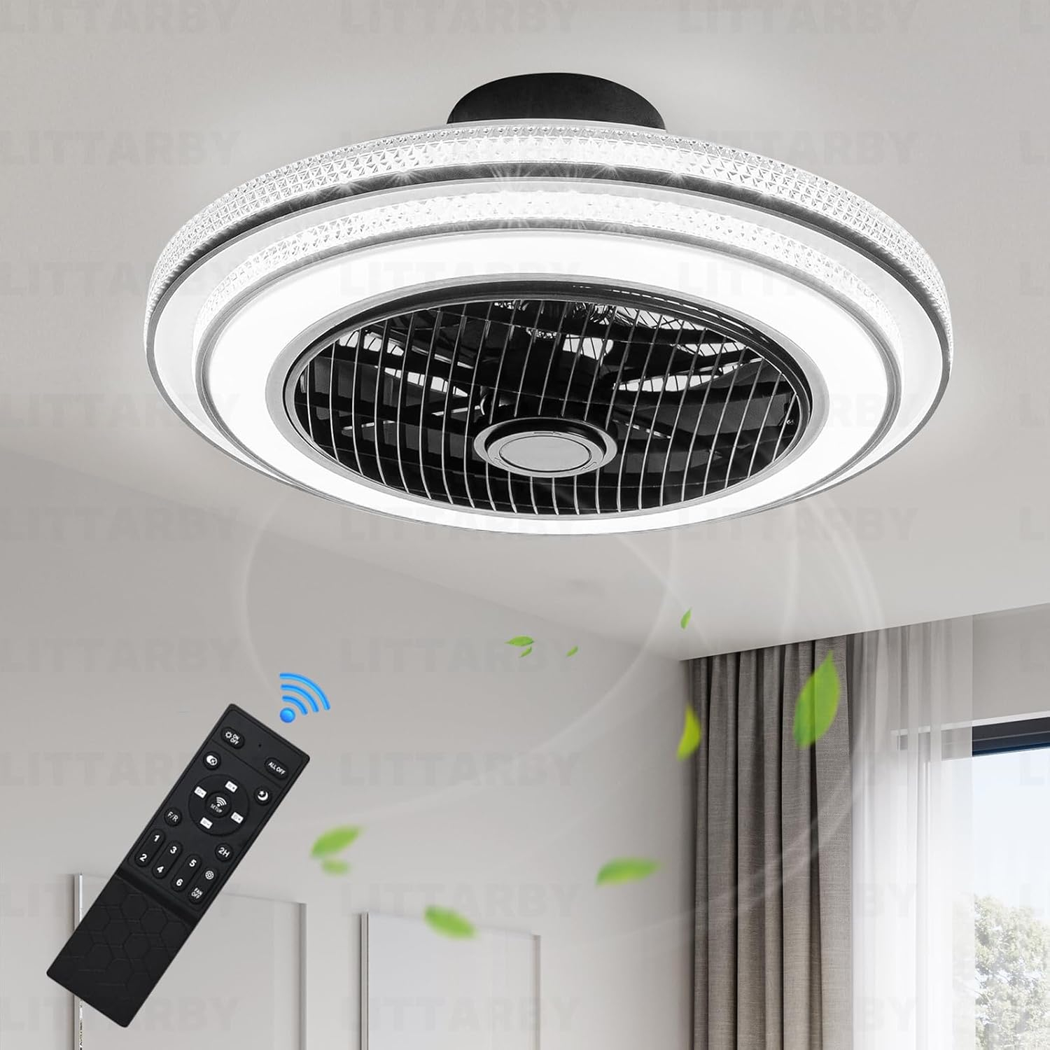 Ceiling Fans with Lights and Remote, 24 Inch Reversible Black Modern Dimmable 3CCT Flush Mount Ceiling Fans, Small Low Profile Ceiling Fan with Light for Bedroom, Kitchen, Living/Kids/Dining Room