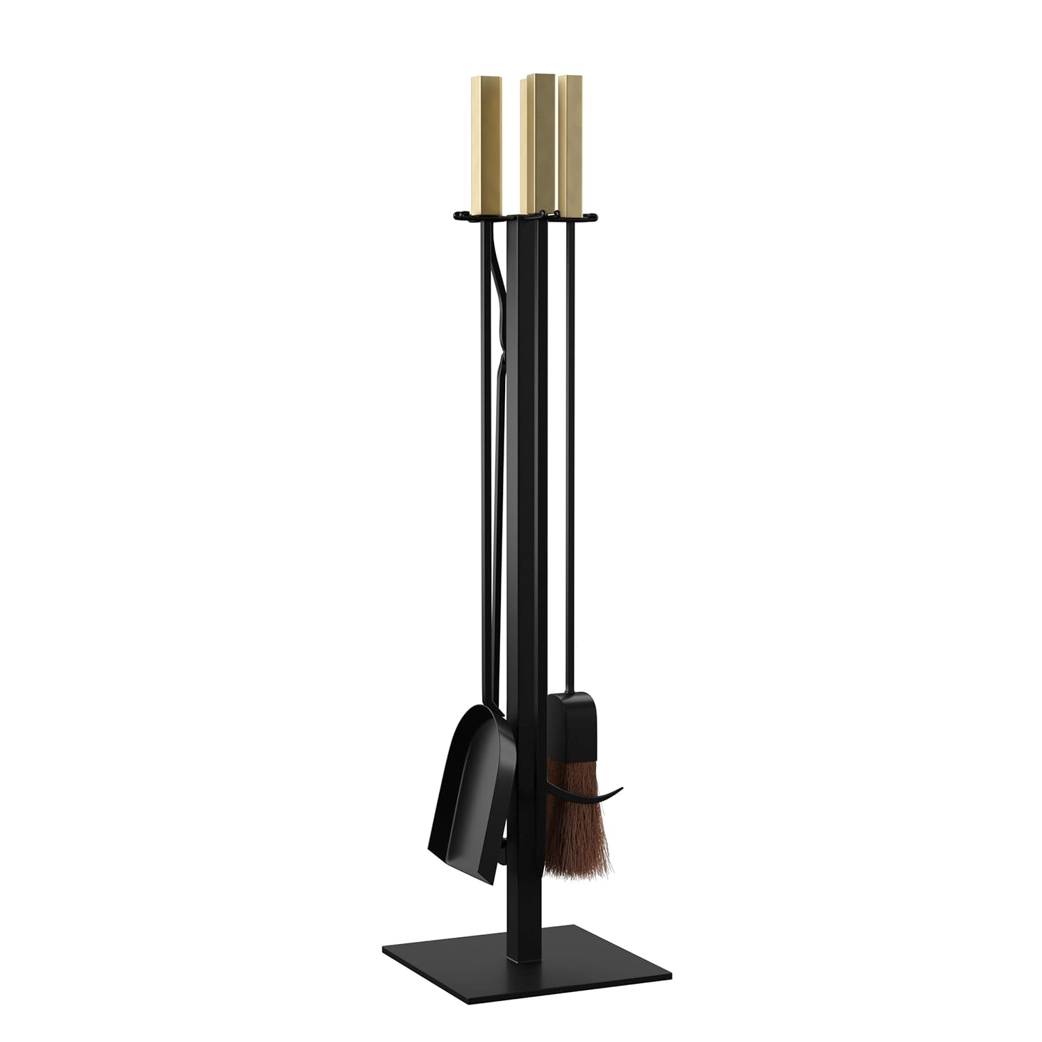Modern Black and Gold Iron 4-Piece Fireplace Tool Set