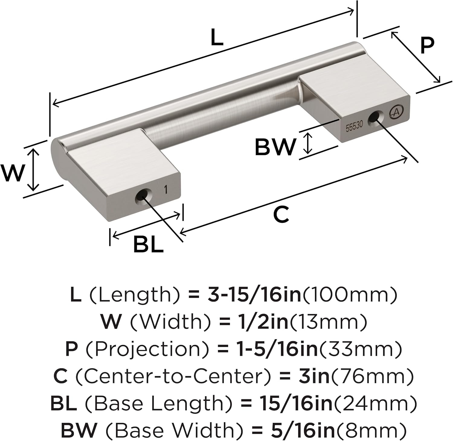 Versa 3-Inch Satin Nickel Modern Cabinet Pull