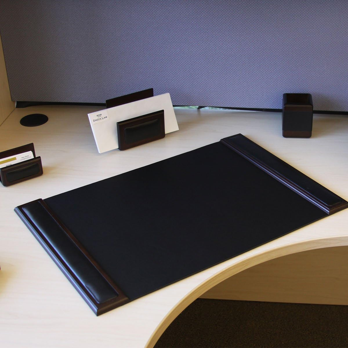 Walnut & Leather 34 x 20 Side-Rail Desk Pad