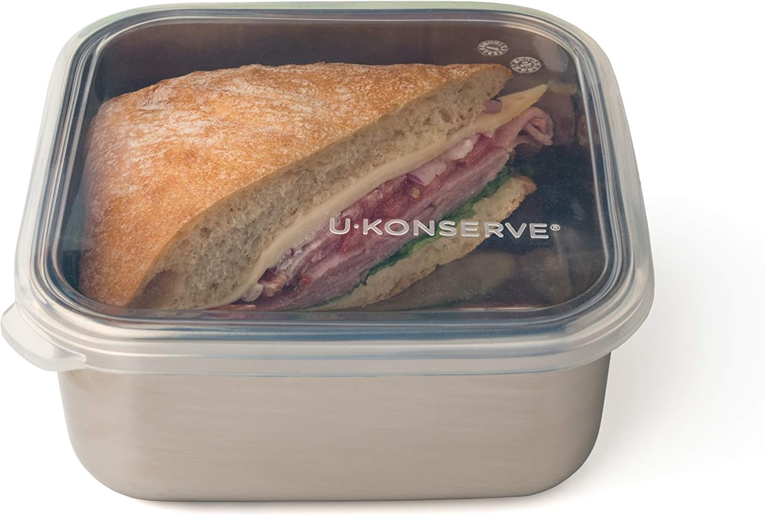 U-Konserve Stainless Steel Food Storage Bento Box Container, Leak Proof Silicone Lid Dishwasher Safe - Plastic Free (30oz Clear)