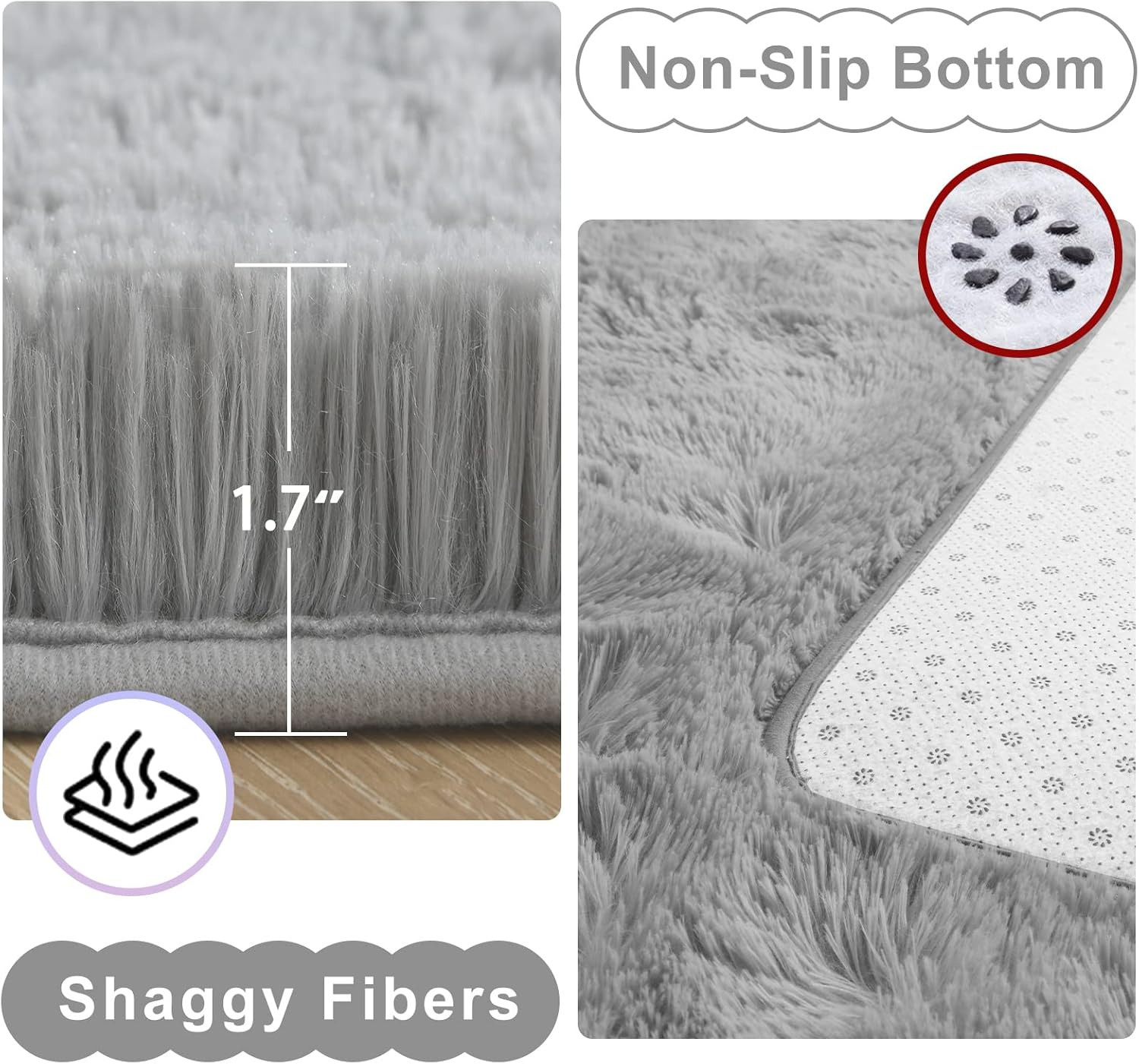Ompaa Soft Fluffy Area Rug for Living Room Bedroom, 5x8 Grey Plush Shag Rugs, Fuzzy Shaggy Accent Carpets for Kids Girls Rooms, Modern Apartment Nursery Dorm Indoor Furry Decor