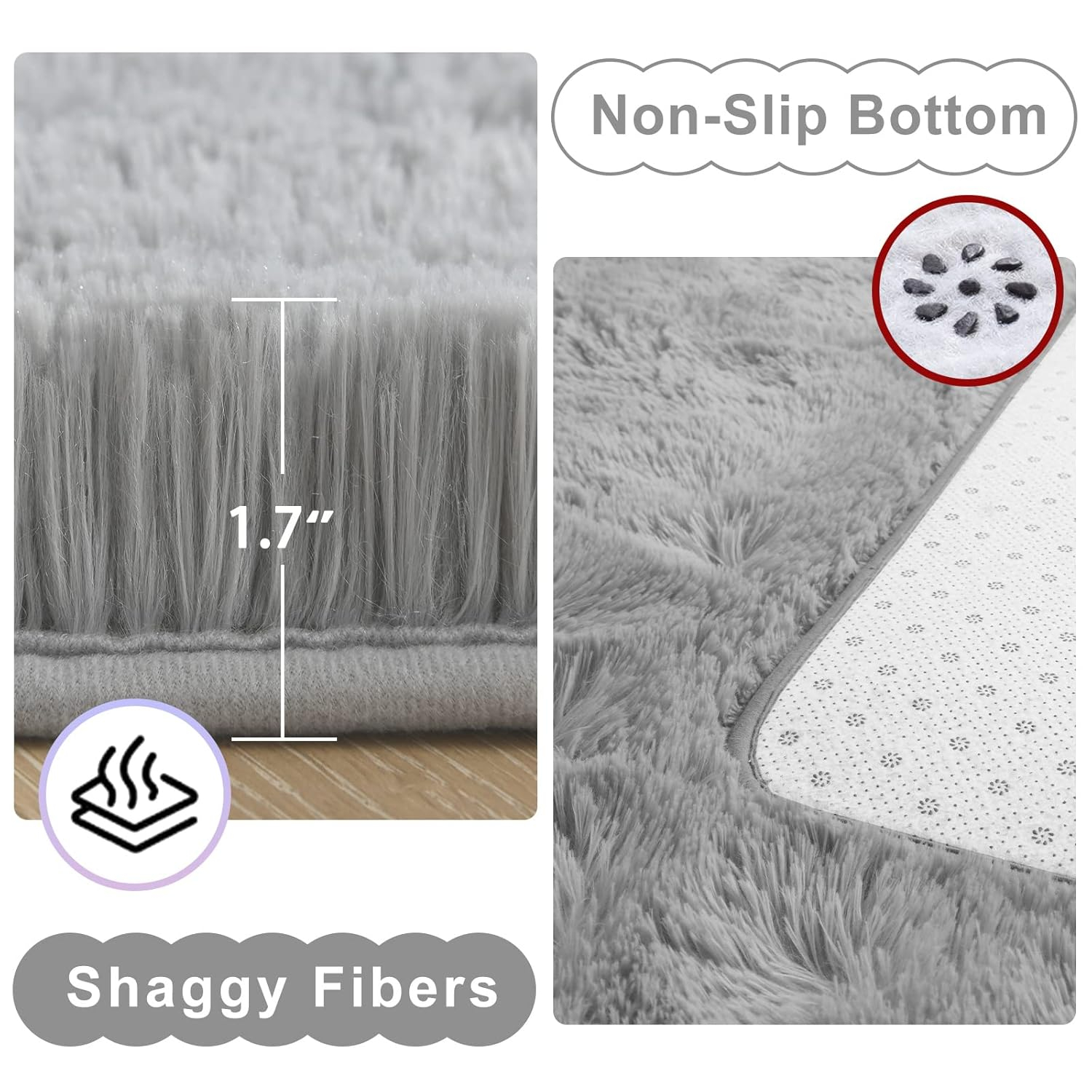 Ompaa Soft Fluffy Area Rug for Living Room Bedroom, 5x8 Grey Plush Shag Rugs, Fuzzy Shaggy Accent Carpets for Kids Girls Rooms, Modern Apartment Nursery Dorm Indoor Furry Decor
