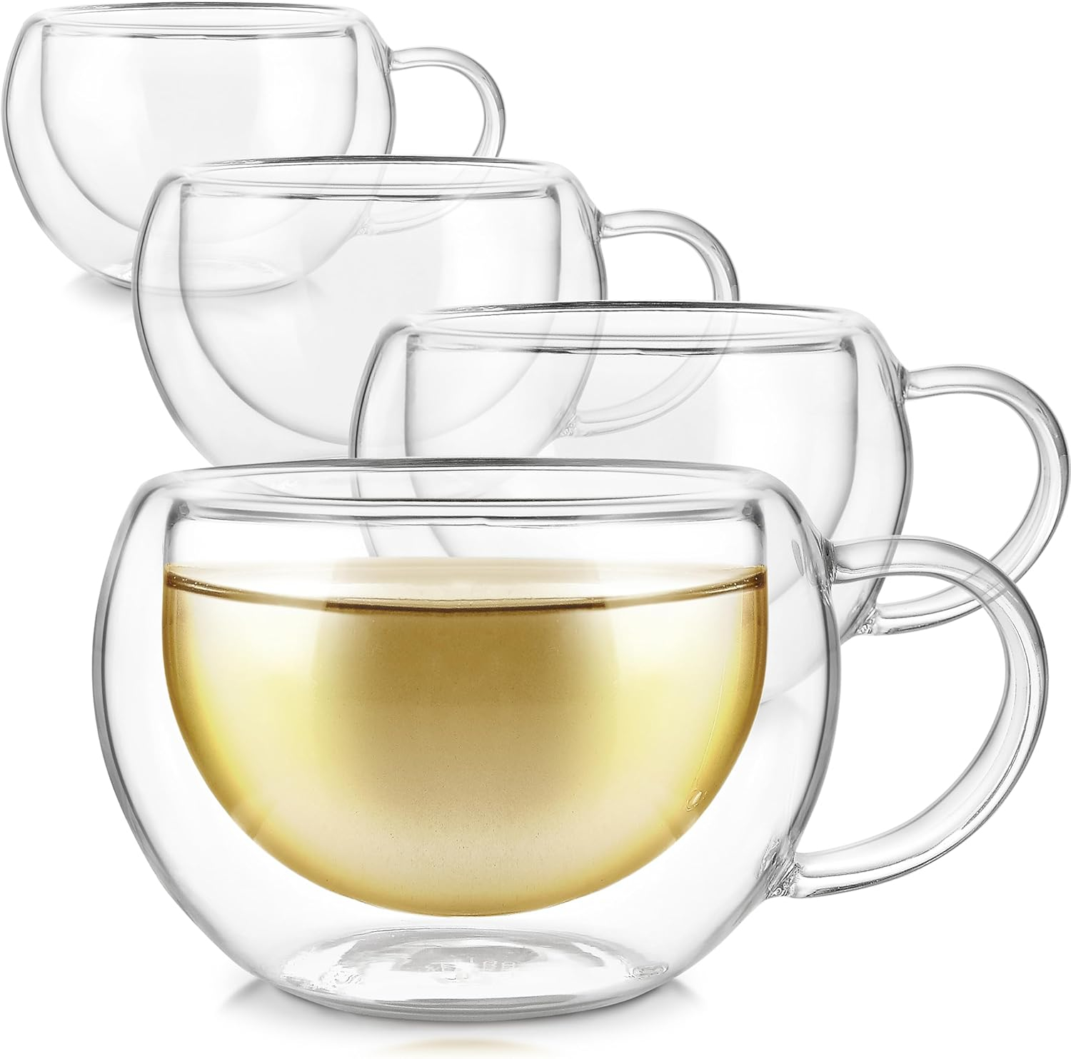 Teabloom MODERN CLASSIC® Double Walled Cups – Insulated Glass Cups - 6oz / 200ml (Set of 4)