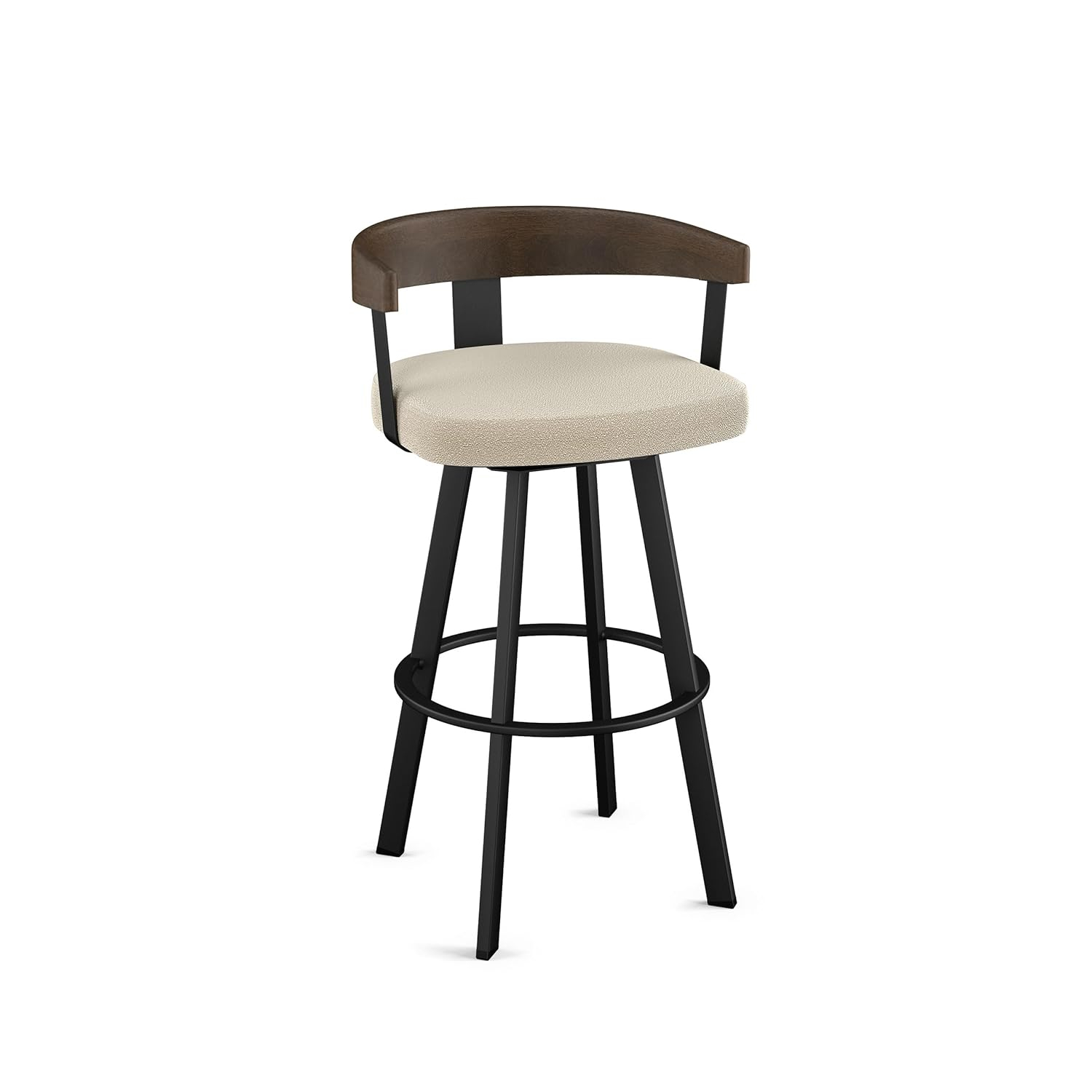 Lars 26 in. Cream Boucle Polyester/Black Metal Swivel Counter Stool