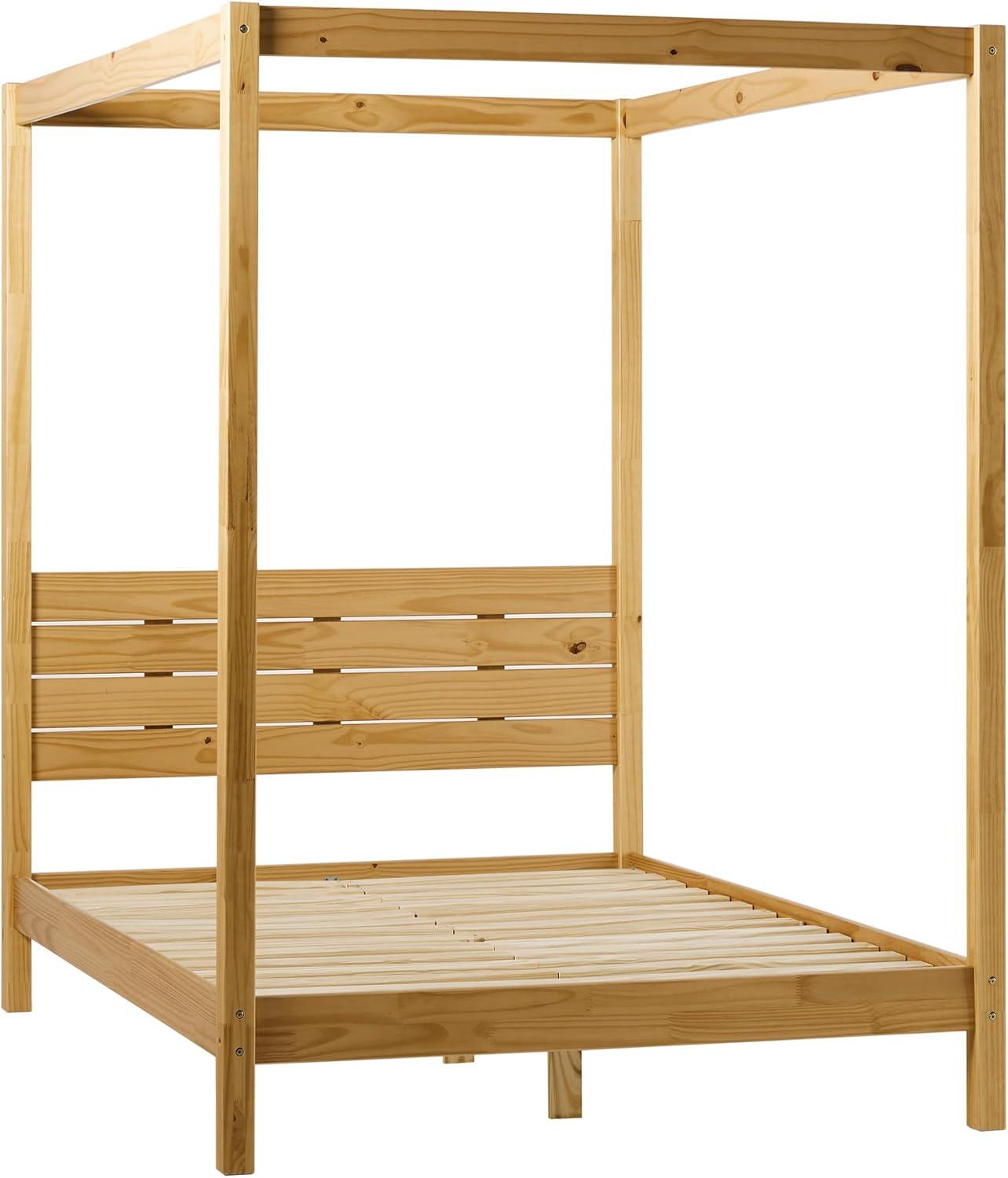 Walker Edison Minimalist Solid Wood Canopy Full Bed, Natural