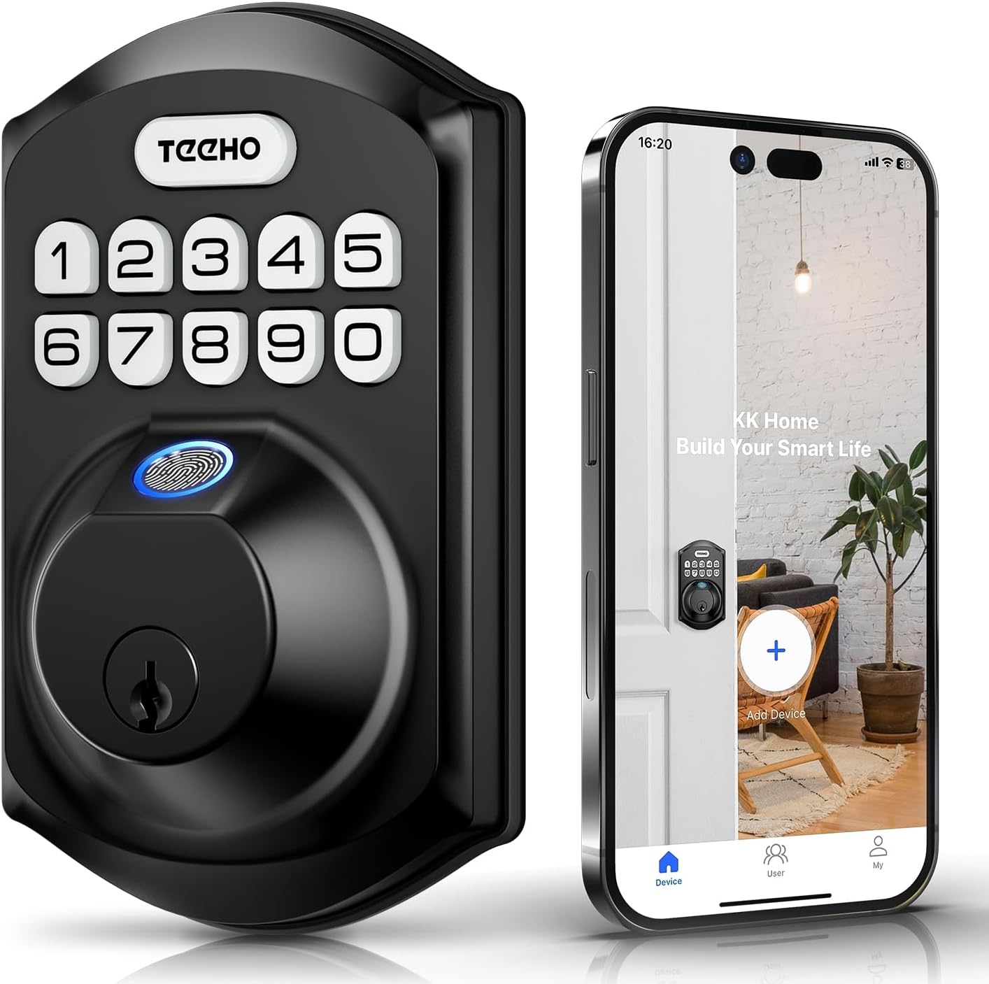 TEEHO Fingerpint smart lock, Keyless Entry Door Lock,  Digital Deadbolt Lock for Front Doors, Remotely Share PIN Code, Easy Installation-Matte  Black