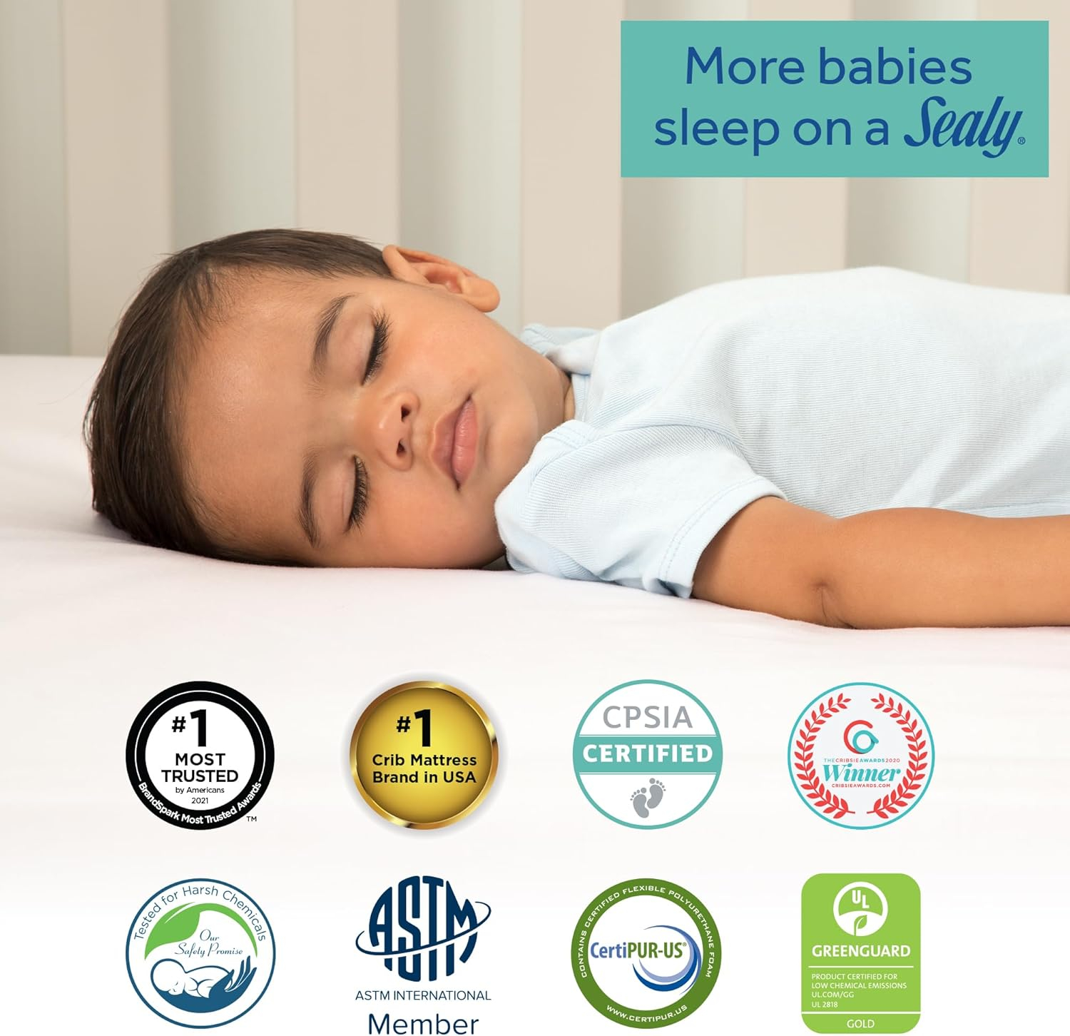 Sealy Baby Butterfly Breathable Waterproof Crib Mattress plus Toddler Bed Fit, Premium Foam, Washable Easy to Clean Cover, GREENGUARD Gold Certified, Safety & Quality Tested, Made in USA, 52"X28"