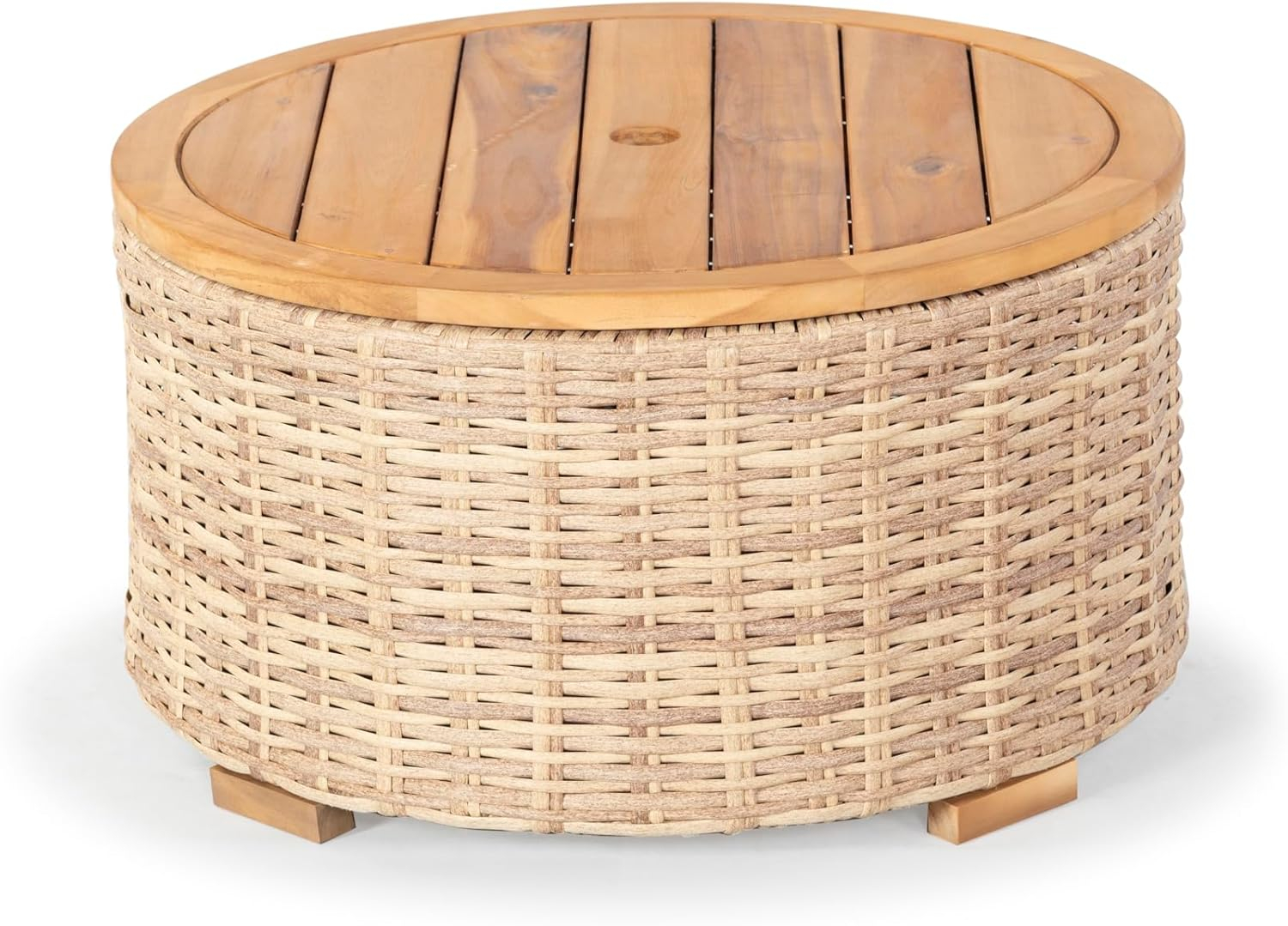 SAFAVIEH Couture Anguilla Outdoor Patio Round Wicker Coffee Table with Storage, Natural