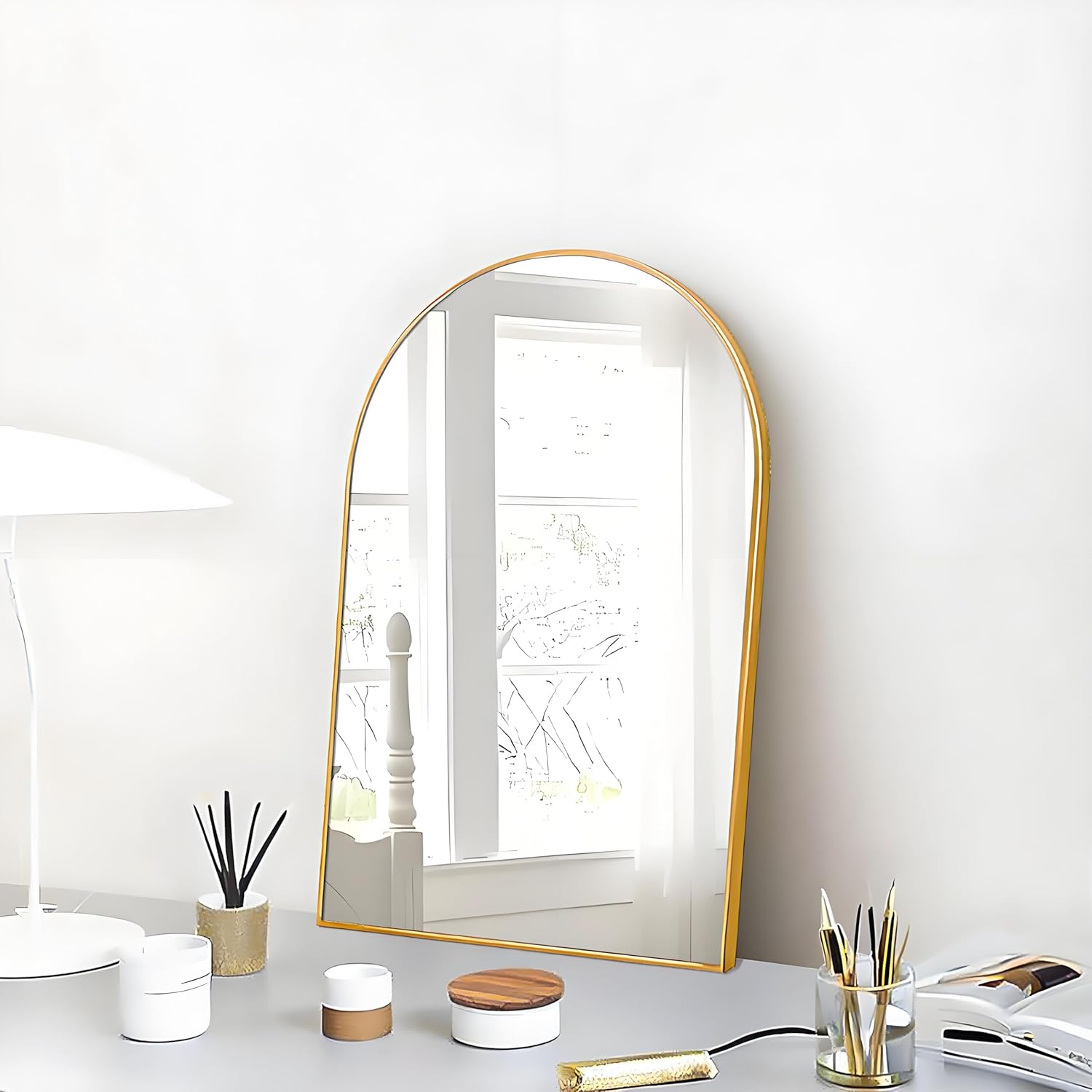 Luxhomez 36" x 24" Arch Wall Mirror for Vanity/ Bathroom, Metal Bathroom Mirror with Waterproof Aluminum Alloy Frame, Gold