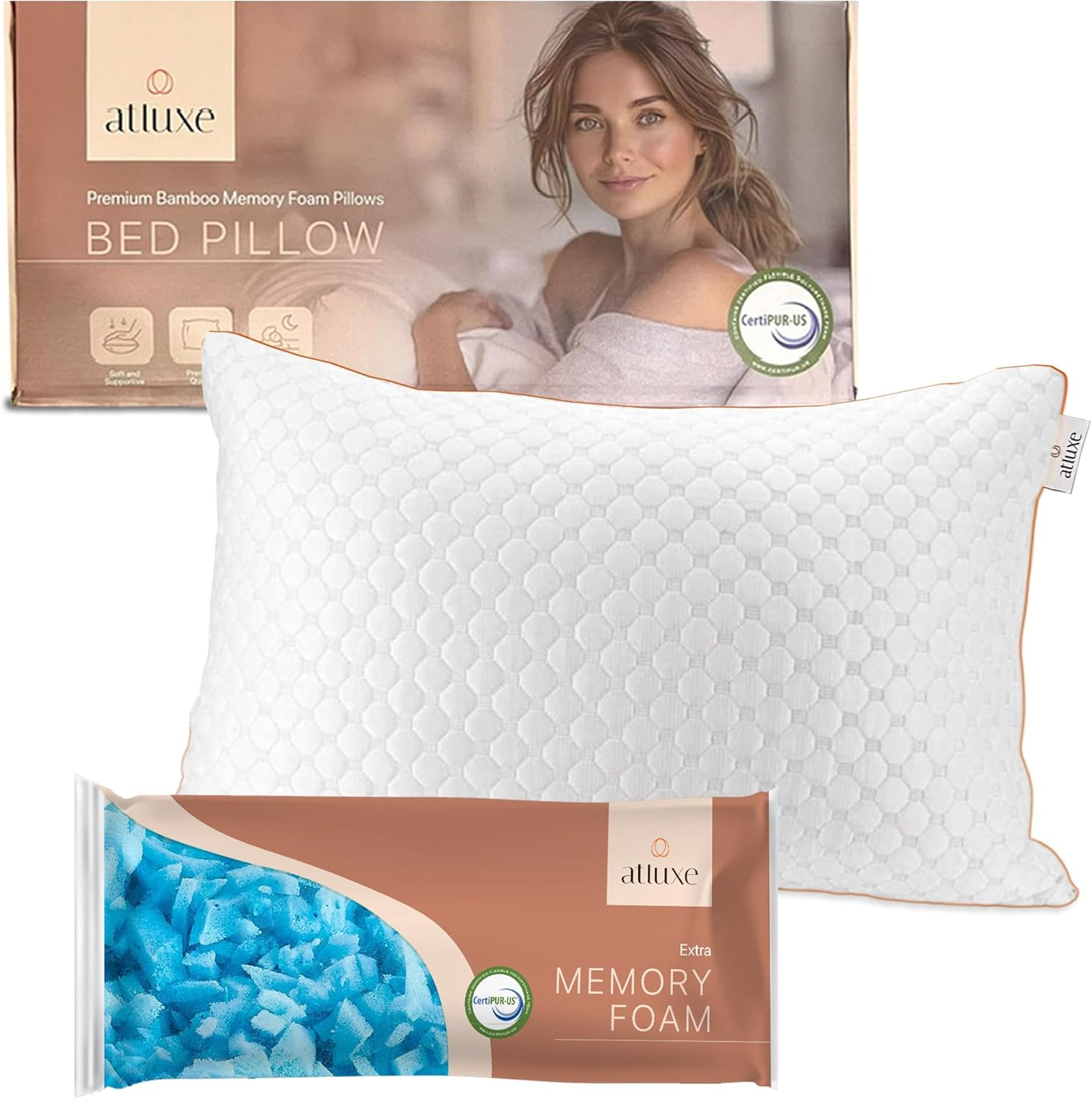 Atluxe Premium Shredded Memory Foam Pillow- Queen Size