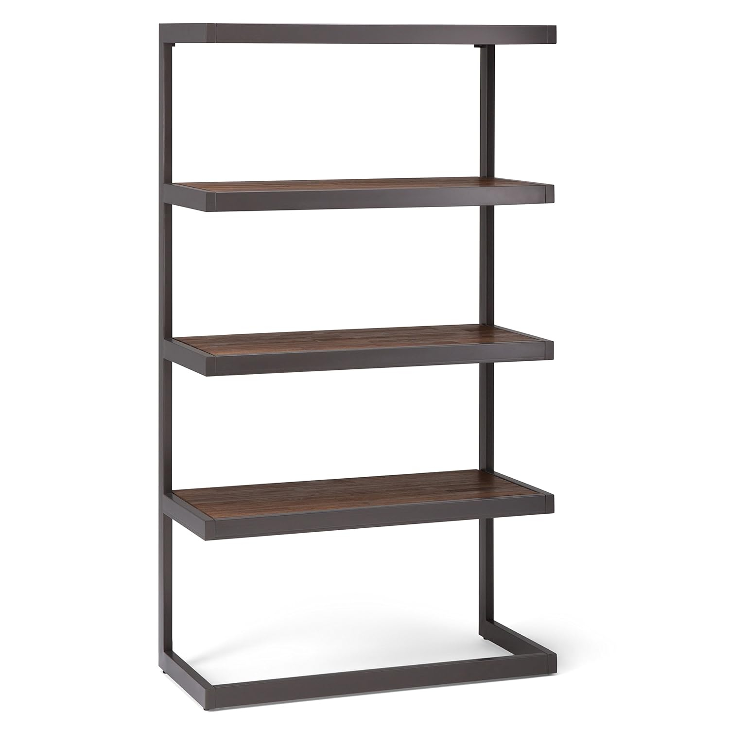Erina SOLID ACACIA WOOD and Metal 66 inch x 36 inchRectangle Industrial Bookcase in Rustic Natural Aged Brown-Color:Rustic Natural Aged Brown,Material:Metal,Style:Modern Industrial