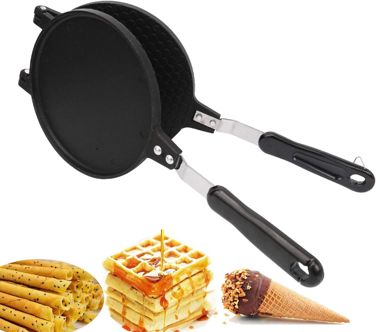 Waffle Cone Maker, Waffle Irons Baking Pan, Double Sided Pancake Maker Multifunctional Crisp Omelet Pan Egg Roll Maker Machine - 6.7 Inches