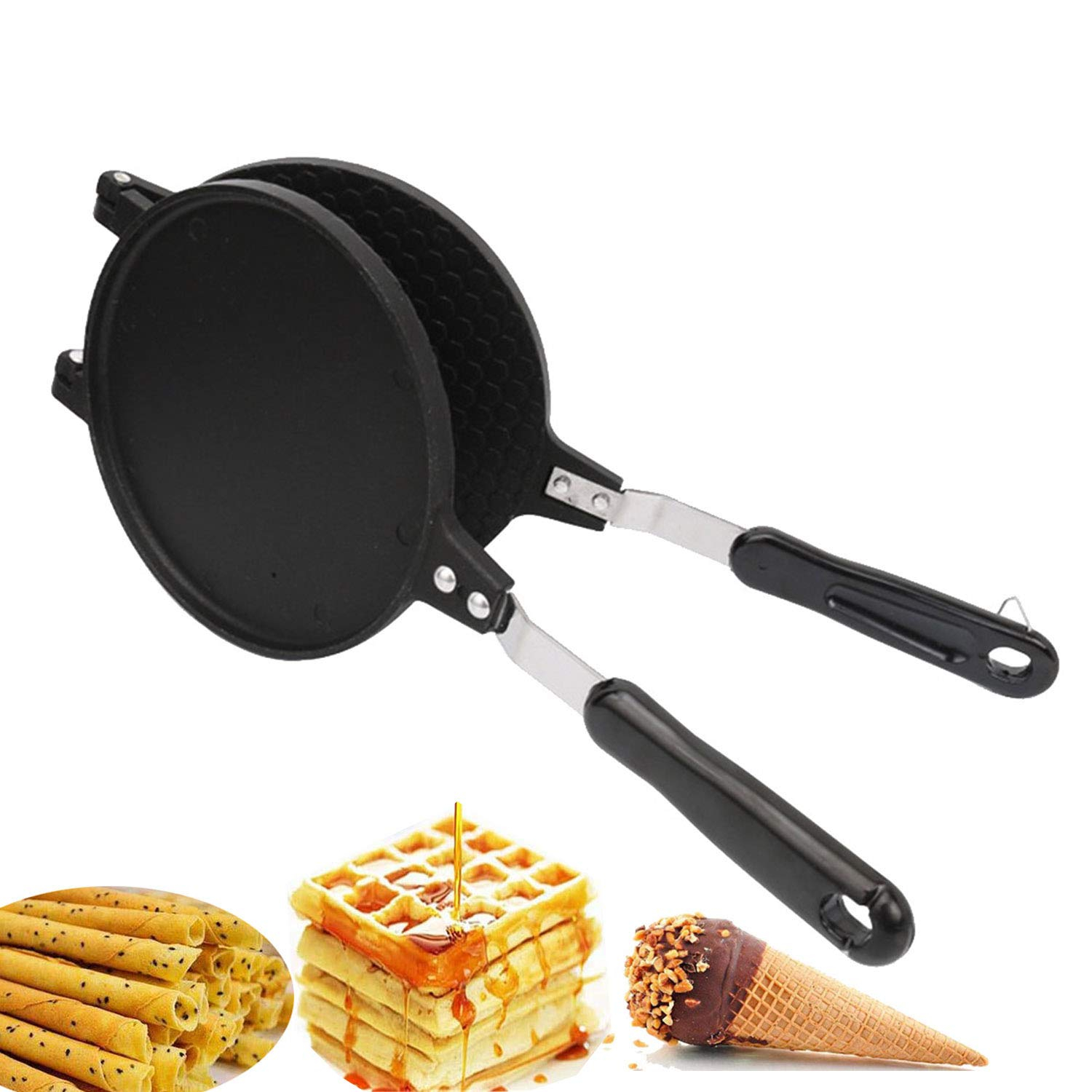 Waffle Cone Maker, Waffle Irons Baking Pan, Double Sided Pancake Maker Multifunctional Crisp Omelet Pan Egg Roll Maker Machine - 6.7 Inches