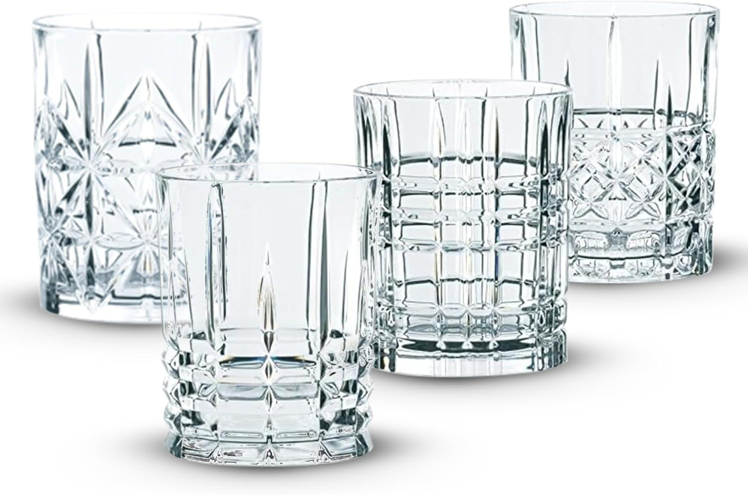 Nachtmann Highland 12-Ounce Whiskey Glass (Set of 4), 4-inch Whiskey Tumbler for Scotch, Rum, Spirits - Classic Barware, Dishwasher Safe Glassware - Classic Collectible Drinkware (Assorted Patterns)
