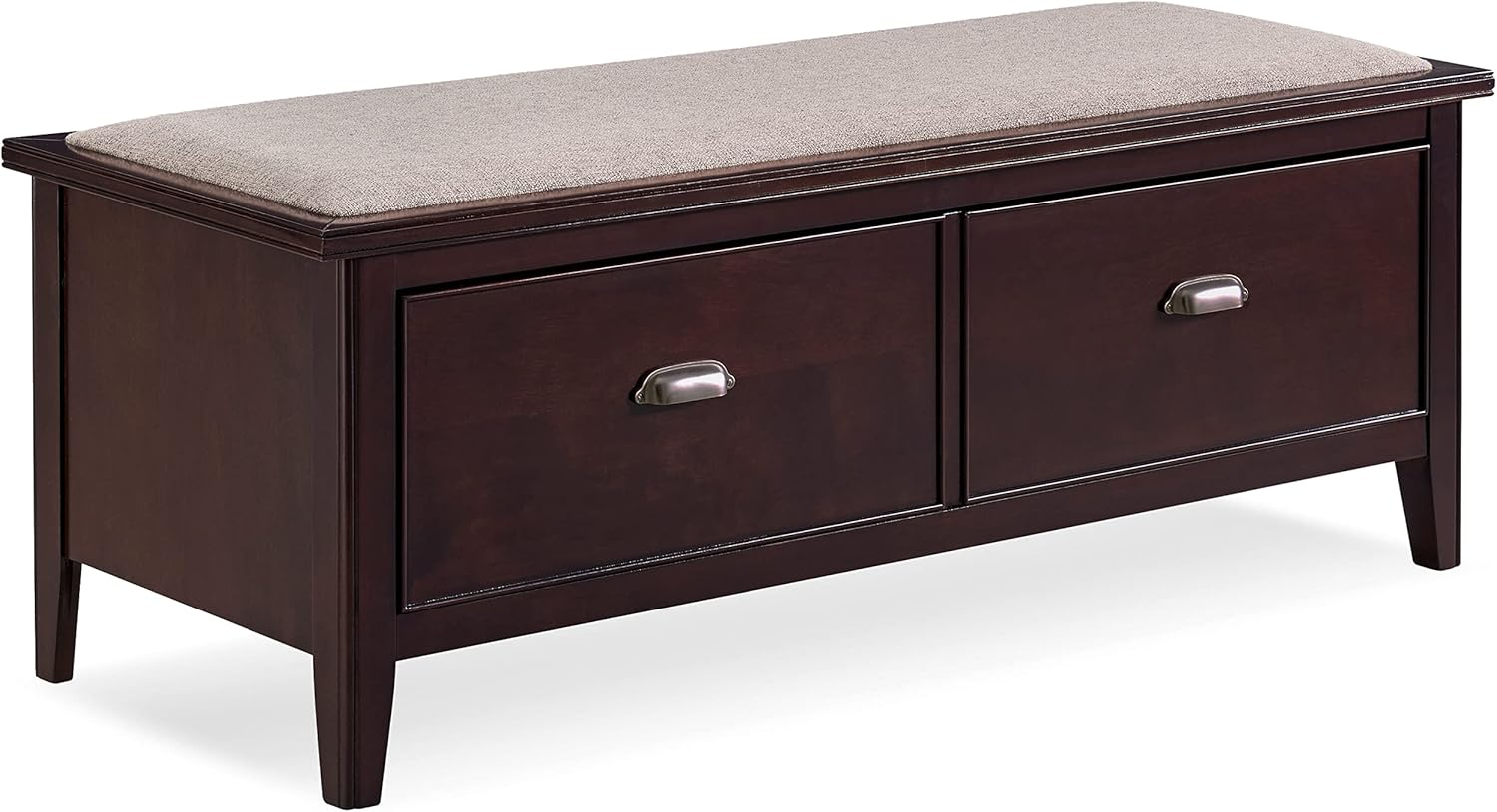 Leick Home 10523 Laurent Drop Front Entryway Bench with Upholstered Seat, Chocolate Cherry/Greige