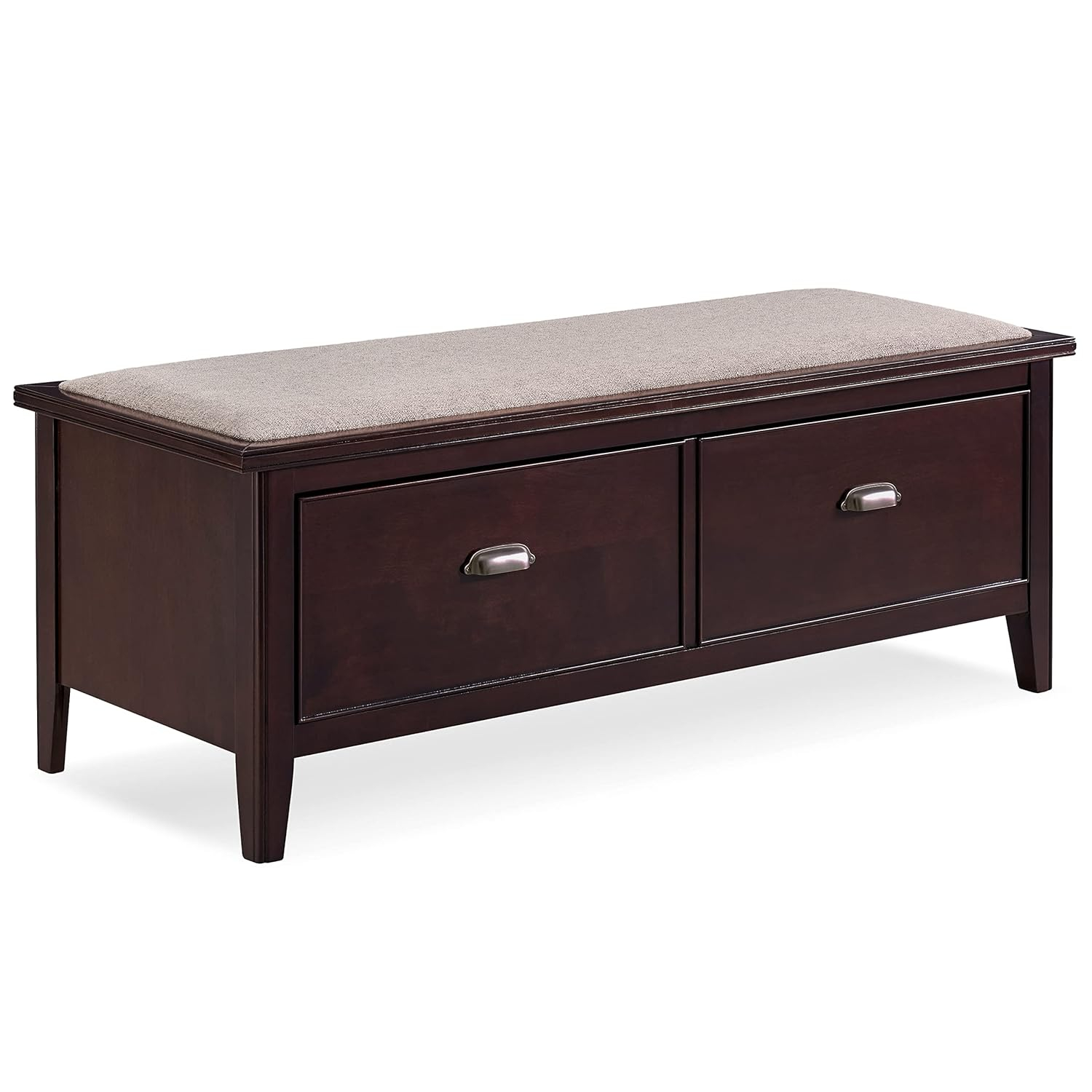 Leick Home 10523 Laurent Drop Front Entryway Bench with Upholstered Seat, Chocolate Cherry/Greige