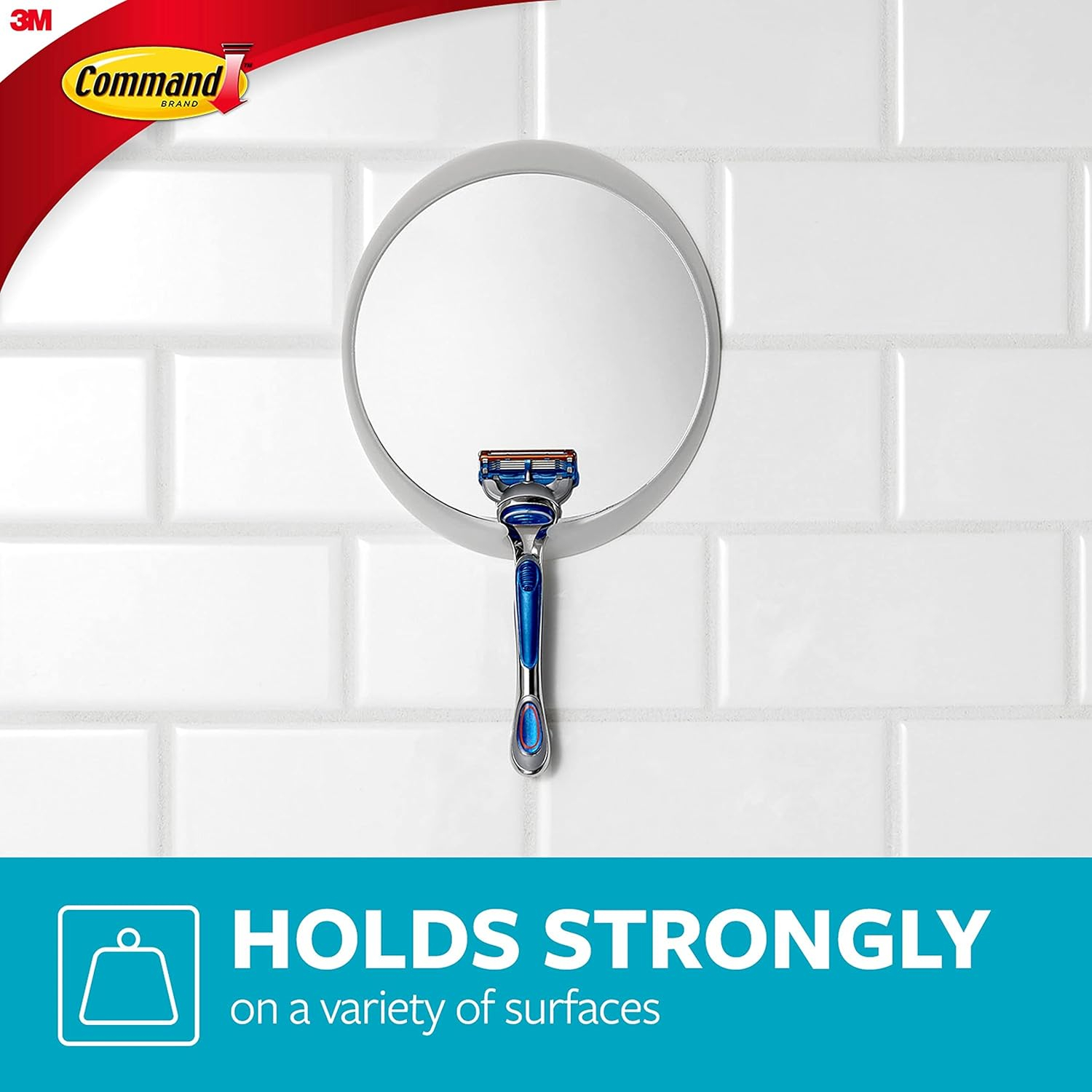 Command Fog Resistant Mirror, Clear, 1 Mirror, 2 Water Resistant Strips