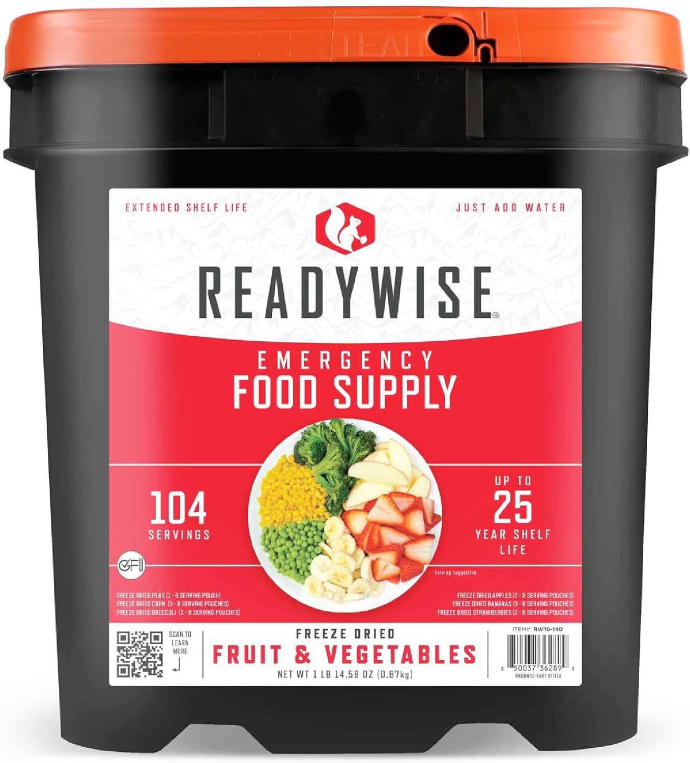 ReadyWise Freeze Dried Fruit & Vegetable Bulk Storage, 104 Servings, Long Term Food for Emergency Preparedness, 25-Year