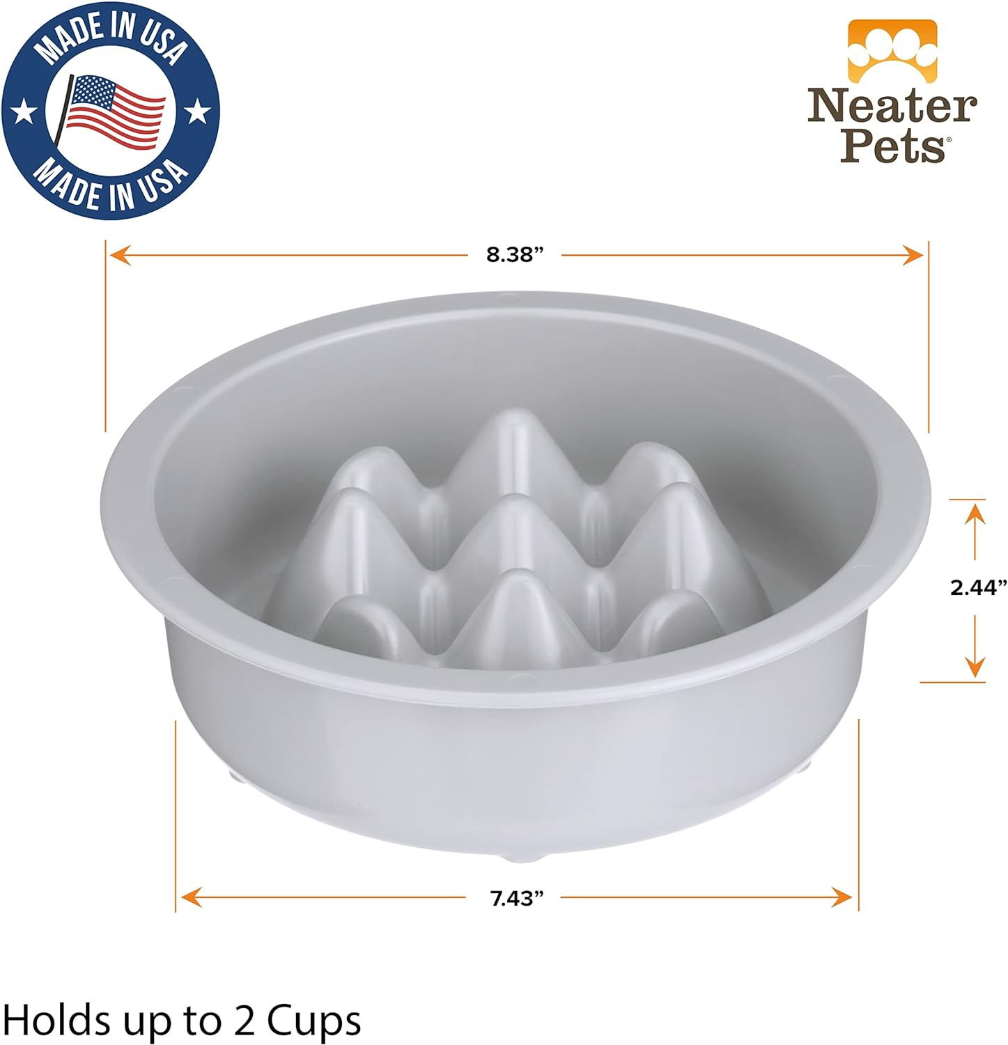 Neater Pets The Niner Slow Feed Bowl for Cats & Dogs - Slow Down Eating & Stop Bloat Vomit - 2 Cups Food Capacity