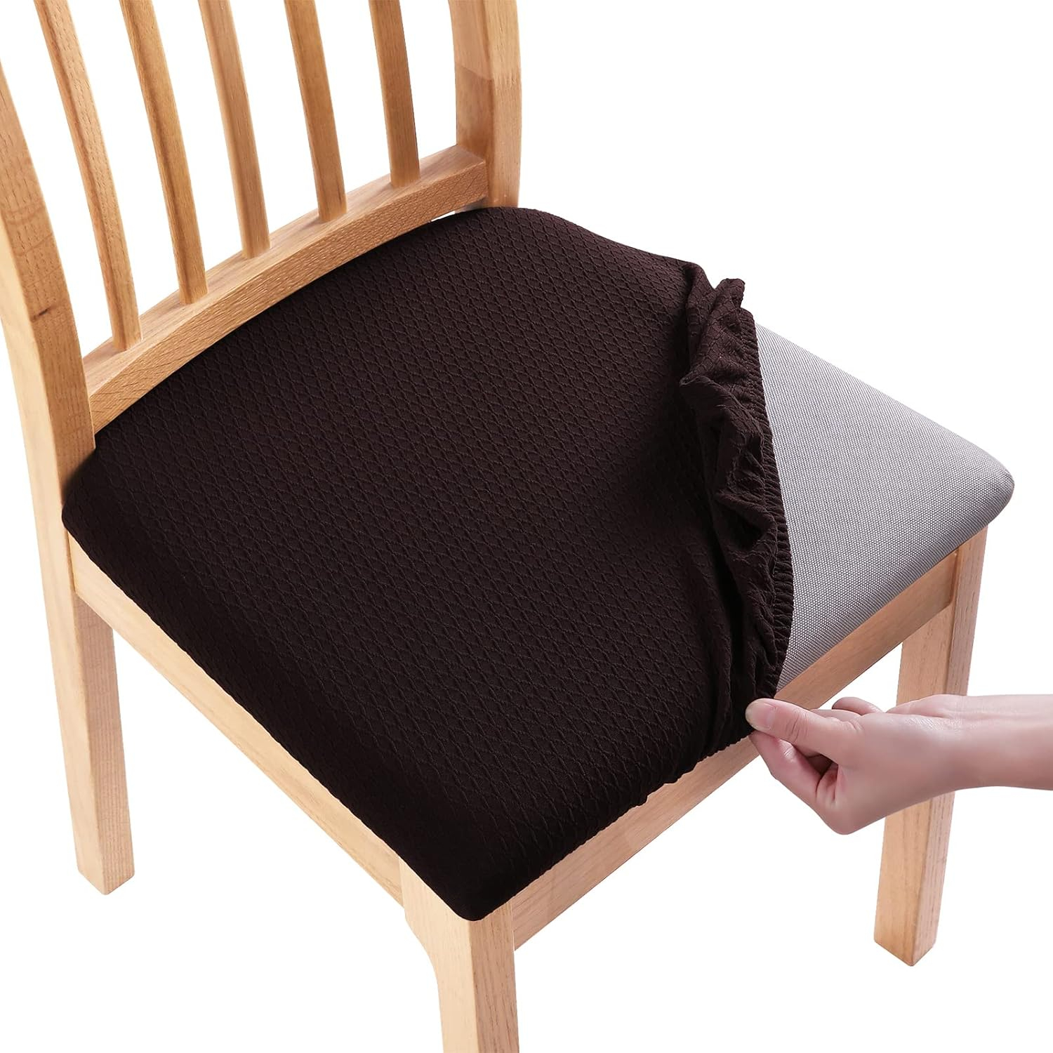 Smiry Dining Chair Seat Covers Stretch Jacquard Chair Slipcover with Ties (Set of 6, Beige)