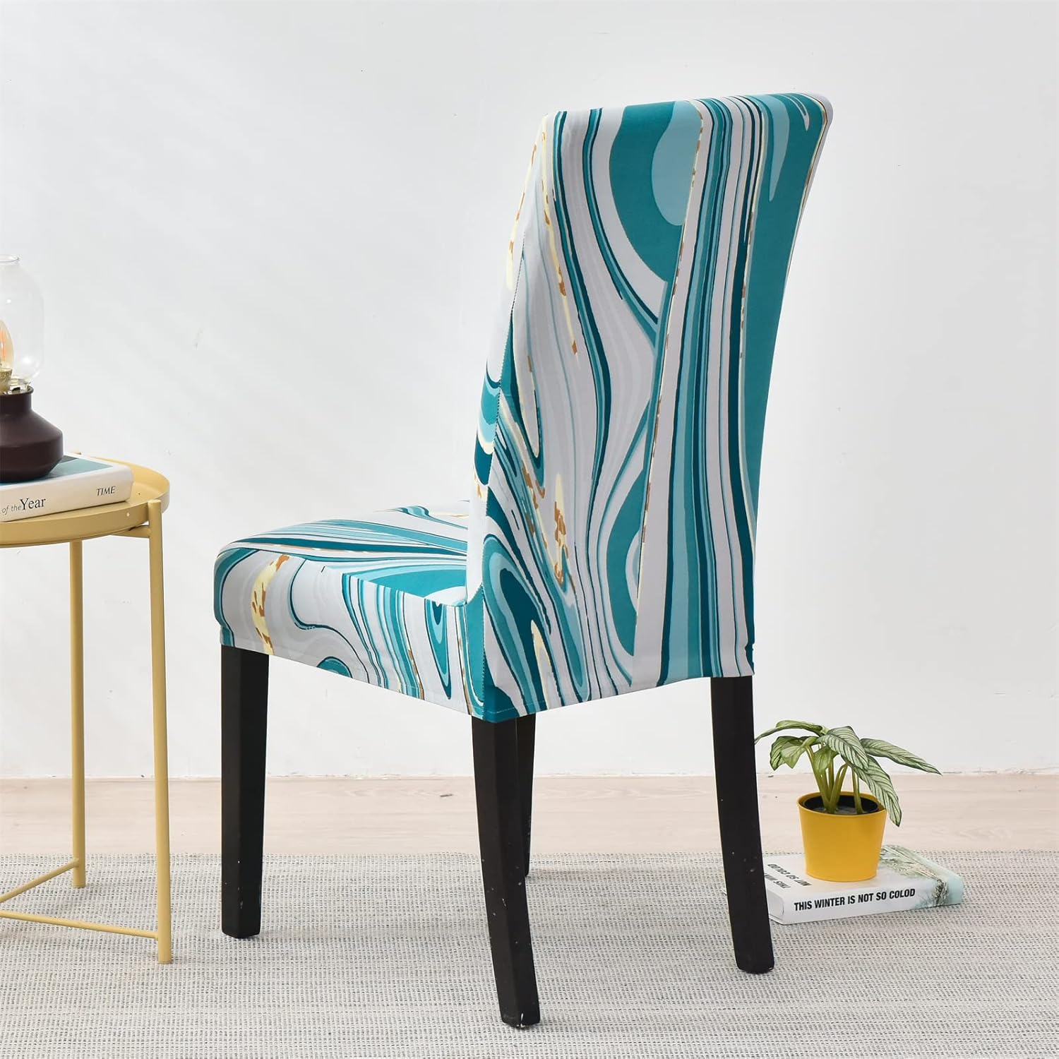 Set of 6 Blue and White Stretch Spandex Dining Chair Covers