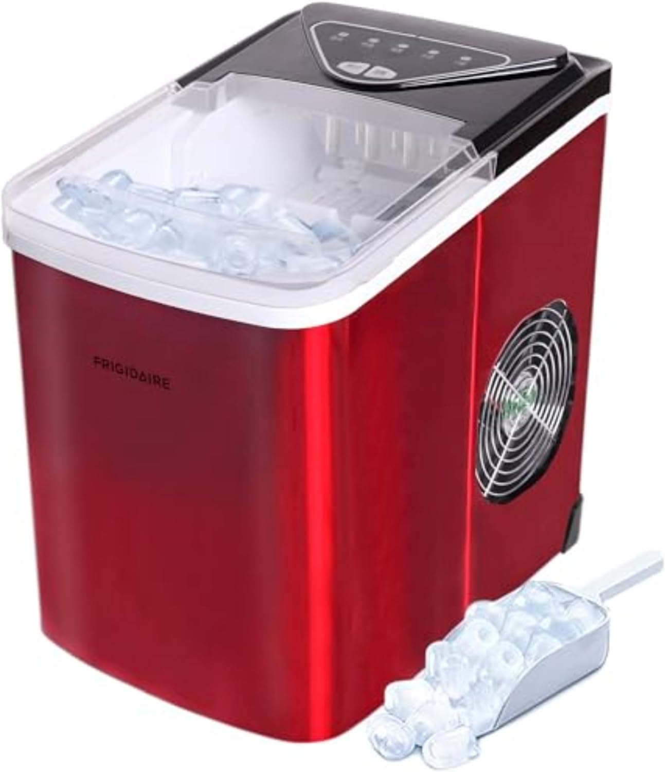 Frigidaire, 26 Lbs. Countertop Ice Maker, Bullet Shaped Ice, Red Stainless Steel