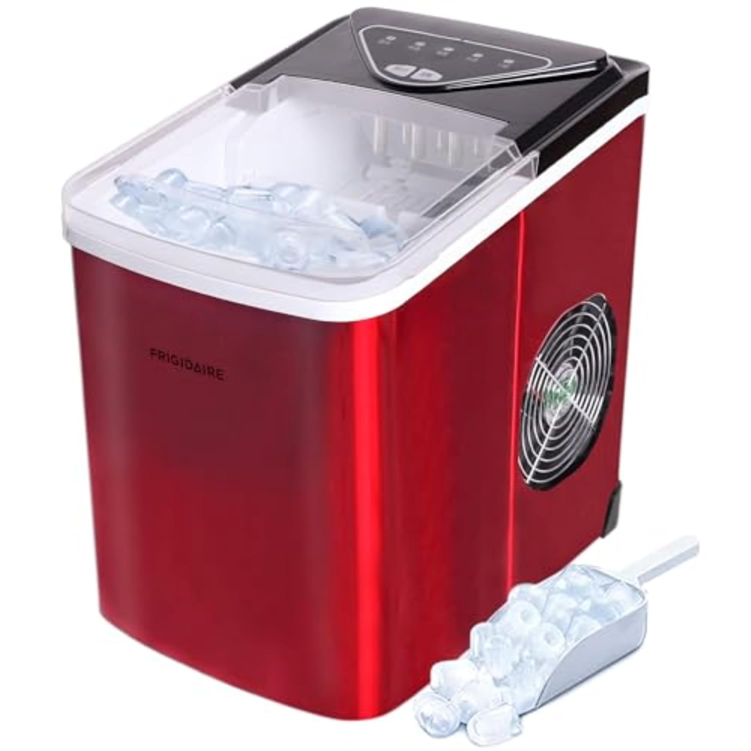 Frigidaire, 26 Lbs. Countertop Ice Maker, Bullet Shaped Ice, Red Stainless Steel