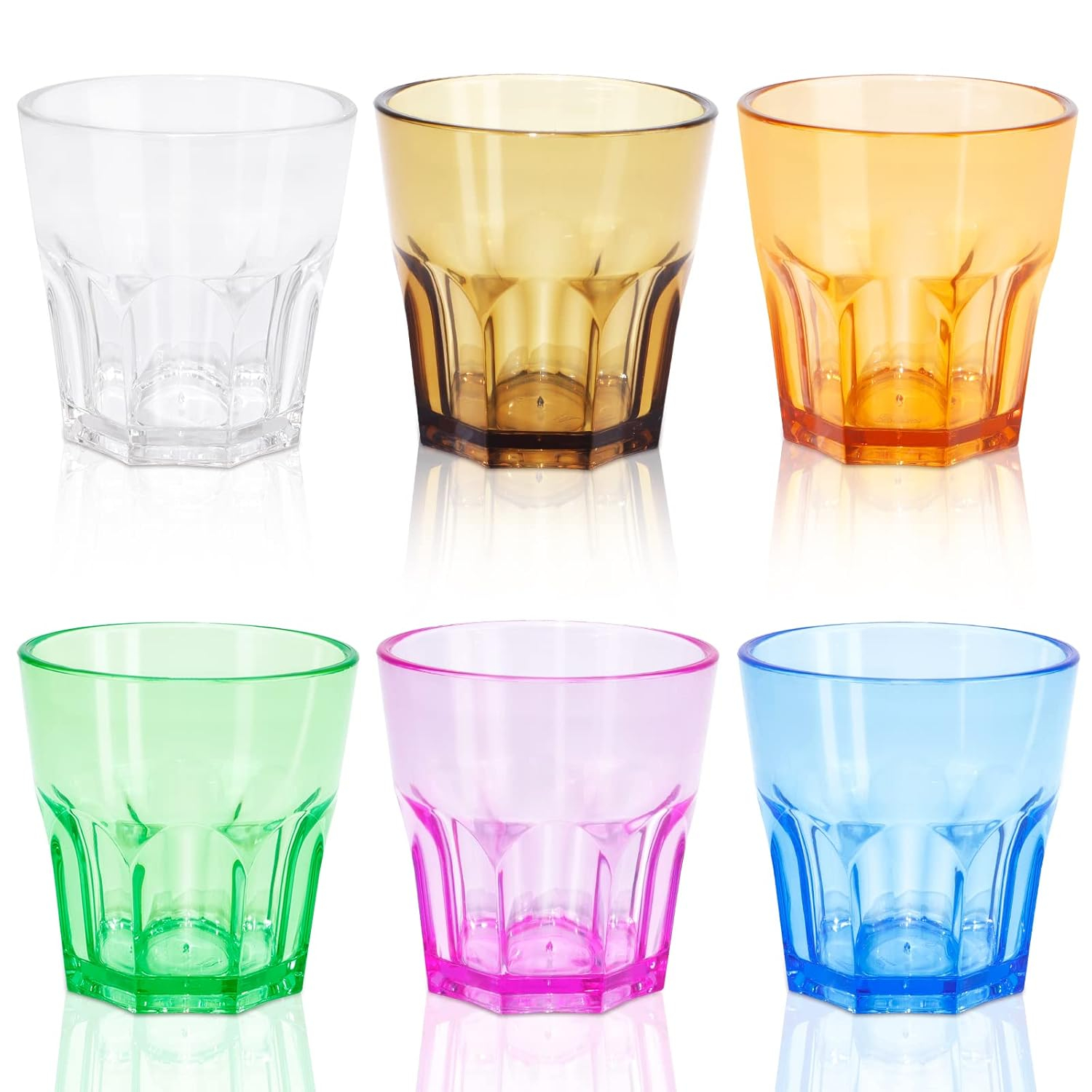 Colored Acrylic Glasses Drinkware, Unbreakable Glasses Drinking Set of 6, Plastic Cups Reusable, Dishwasher Safe, Small Water Tumbler Cups for Kids Picnic Christmas Gift Party Juice Whiskey Wine
