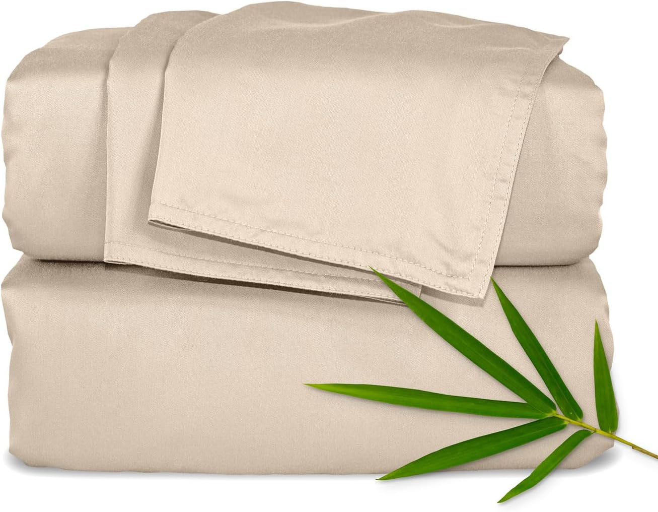 PURE BAMBOO Sheets Queen Size Bed Sheet 4 Piece Set, Genuine 100% Organic Bamboo Viscose, Soft & Cooling, Double Stitching, 16" Deep Pockets, 2 Year Quality Promise (Queen, Jacquard Sand)