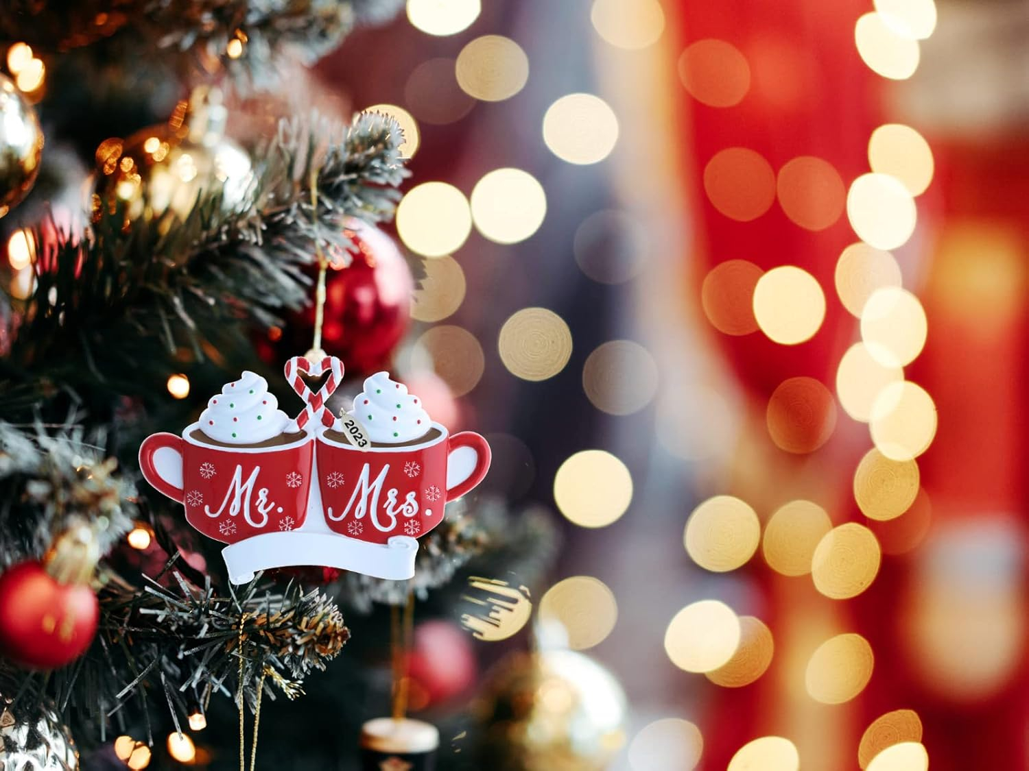 Our First Christmas Ornament, Wedding Gifts for Couples 2023, Just Married with Mr and Mrs, Cute Hot Cocoa Design, Couples First Christmas Ornament in Gift Box