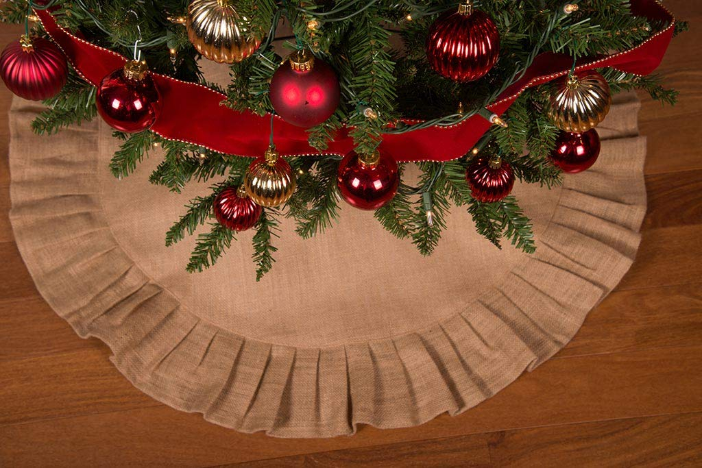 36" Natural Tan Christmas Tree Skirt with Ruffled Edge by Primitive Home Decors