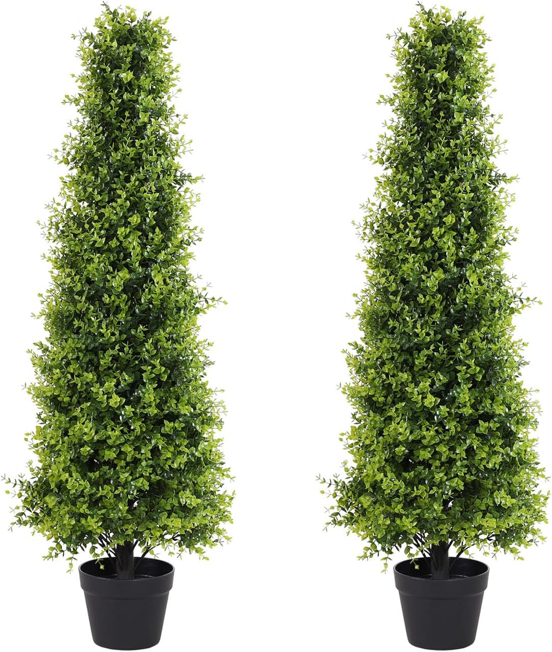 4ft Artificial Boxwood Topiary Trees, Set of 2 – UV Resistant Faux Evergreen Shrubs and Bushes for Outdoor Planters, Realistic Fake Plants for Front Porch Outside Patio Yard, 4 Foot Tall