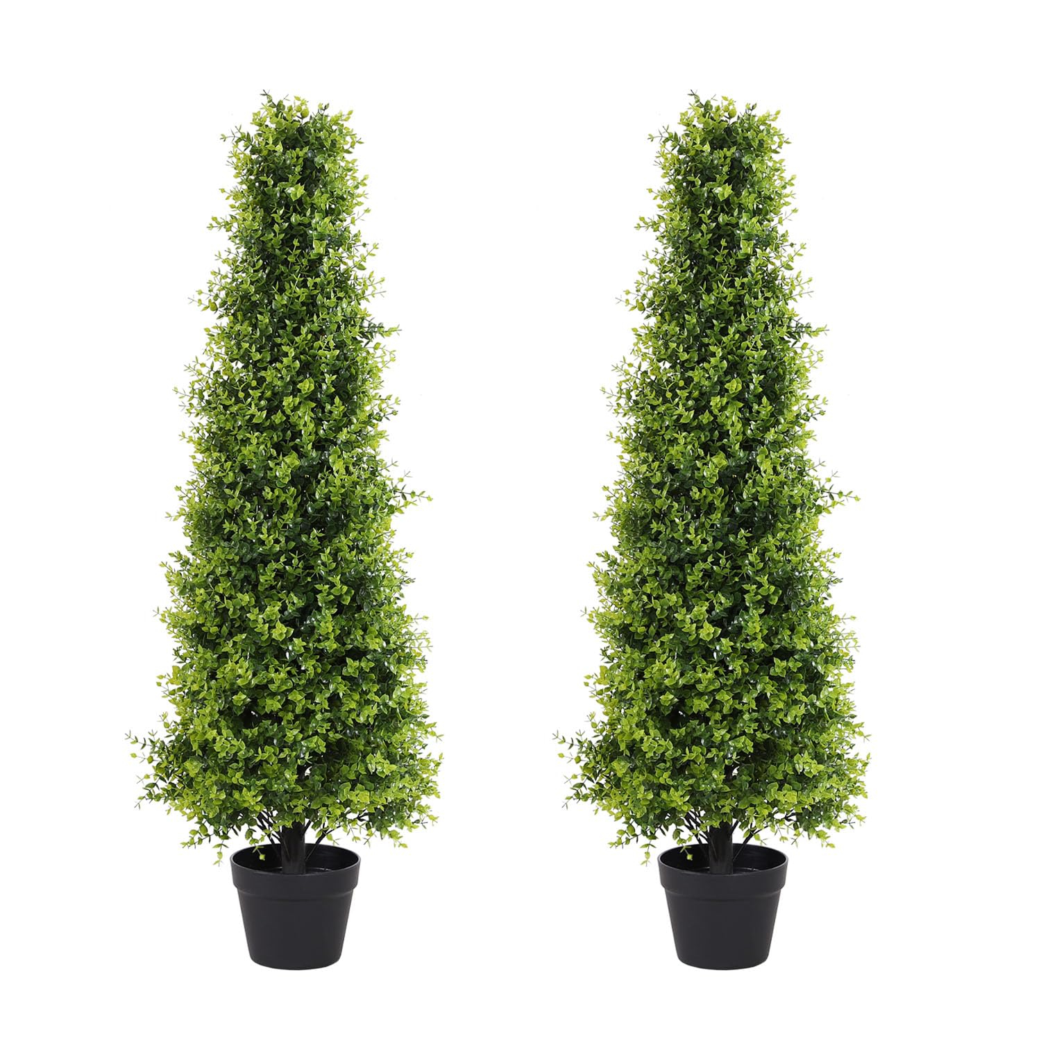 4ft Artificial Boxwood Topiary Trees, Set of 2 – UV Resistant Faux Evergreen Shrubs and Bushes for Outdoor Planters, Realistic Fake Plants for Front Porch Outside Patio Yard, 4 Foot Tall