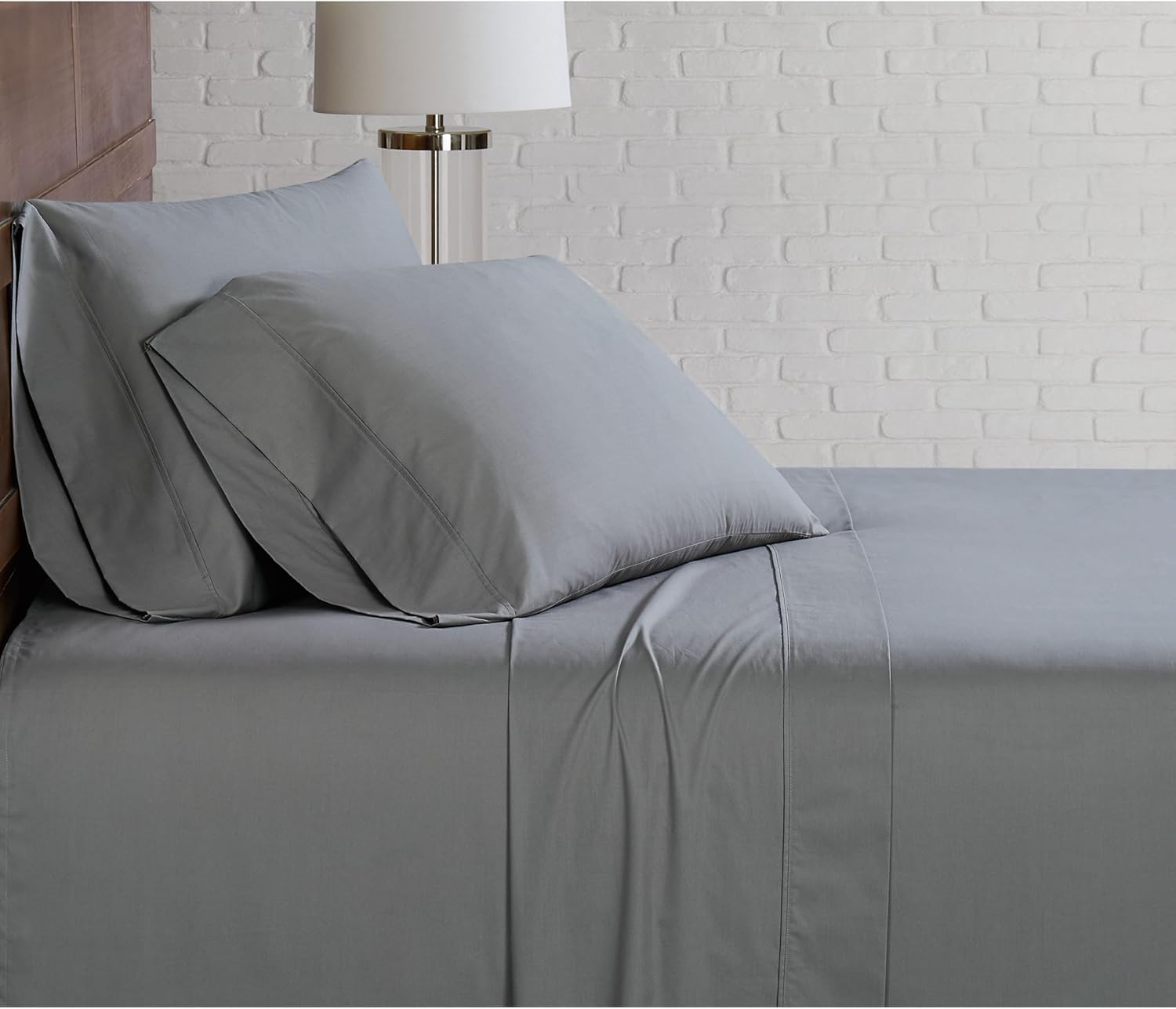 Brooklyn Loom Classic Cotton Sheet Sets Grey Cotton 3-Piece Twin Sheet Set, Solid Color Themed, for Men and Women, Oeko-TEX Certified Confidence