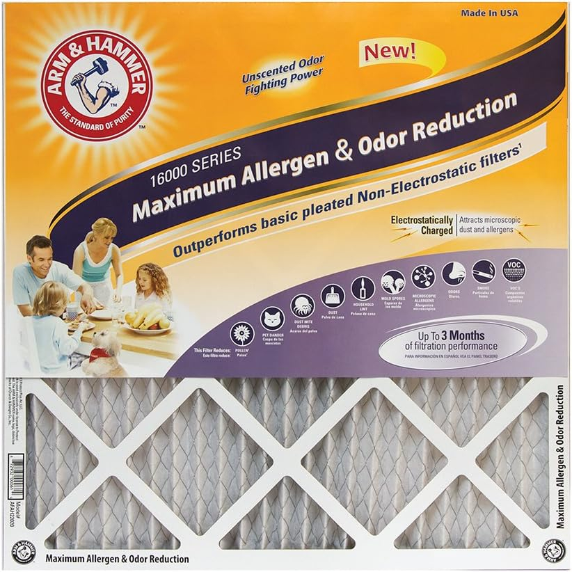 18x18x1 Arm & Hammer Maximum 16000 Allergen Odor Air Filters (MERV 11) (4-Pack)