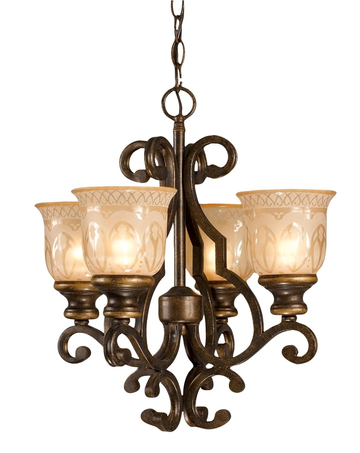 Bronze Umber Mini Crystal Glass 4-Light Chandelier
