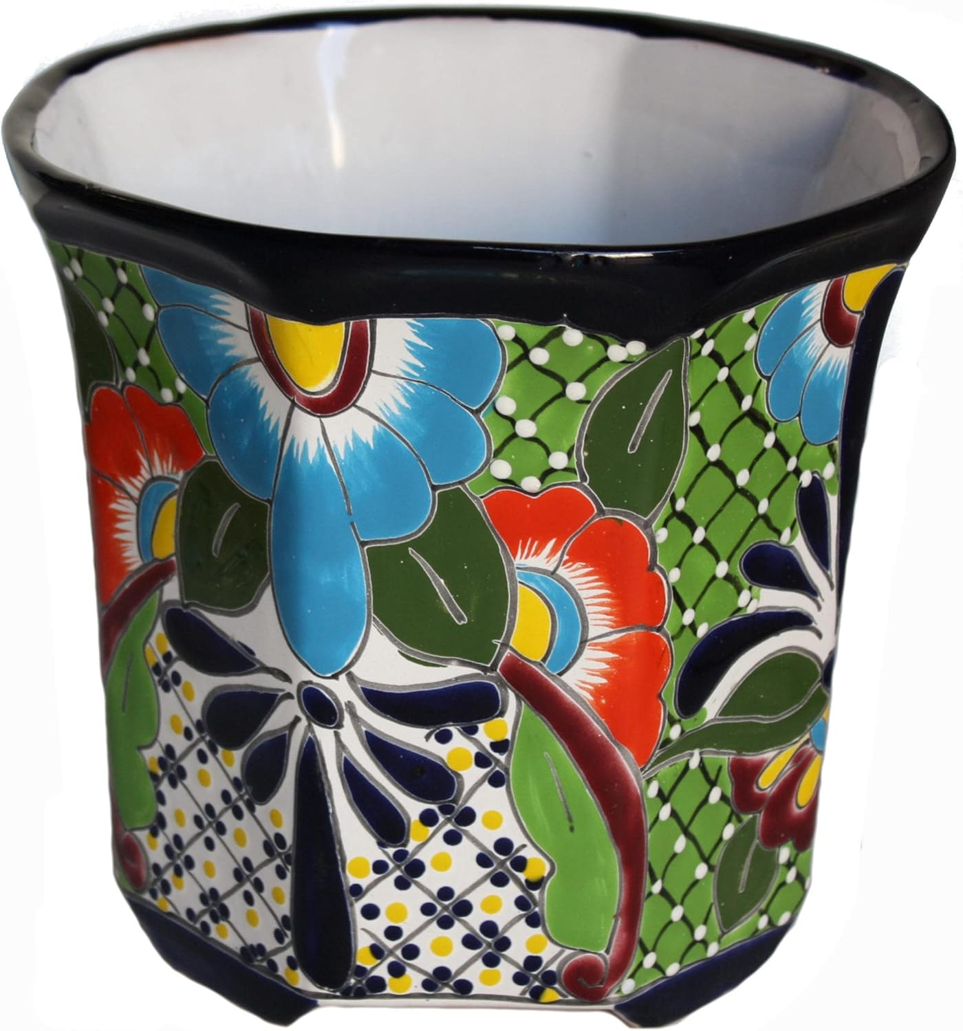 Indoors/Outdoors Sevina Mexican Colors Talavera Ceramic Garden Pot, Size: 10'' Overall Diameter x 9'' Height.