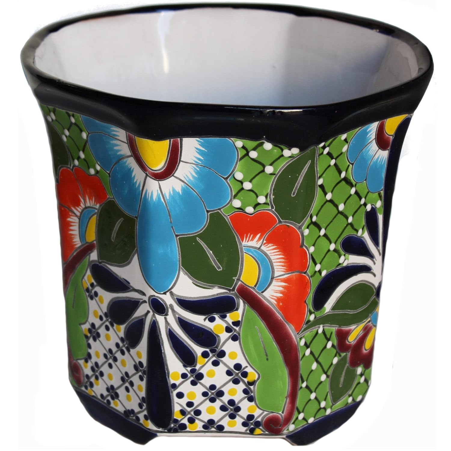 Indoors/Outdoors Sevina Mexican Colors Talavera Ceramic Garden Pot, Size: 10'' Overall Diameter x 9'' Height.