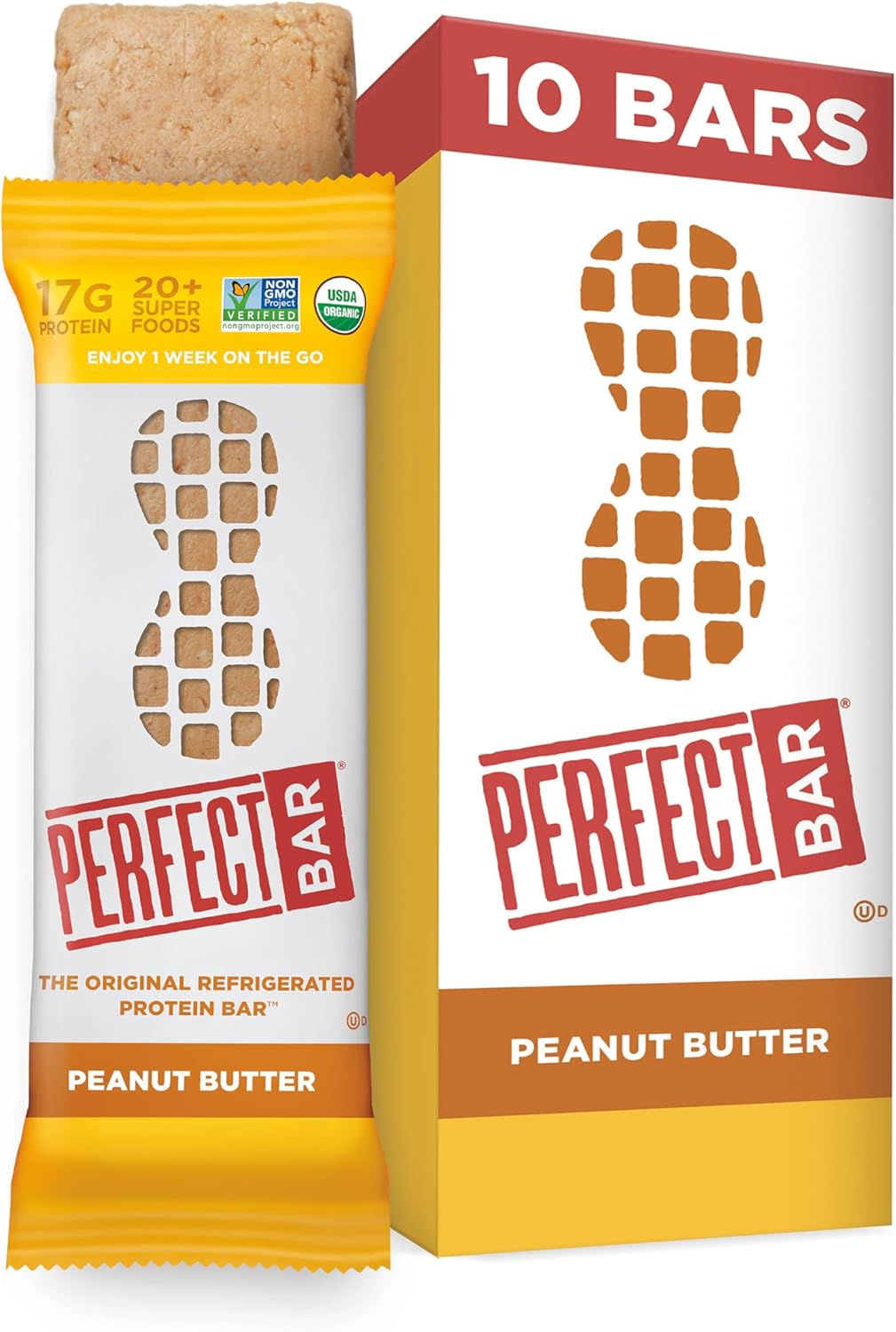 Perfect Bar, Peanut Butter Protein Bar, High Protein, Organic, Gluten Free, Soy Free, Non GMO, No Sugar Alcohols, 2.5 Ounce Bar, 10 Count
