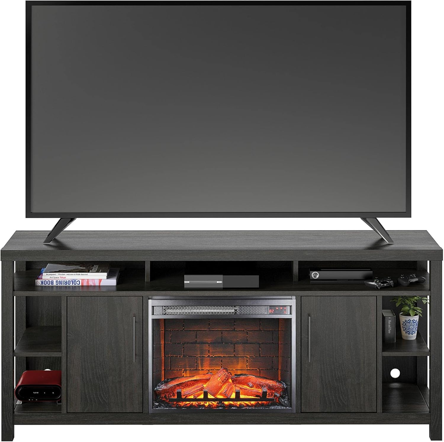 Espresso Electric Fireplace TV Stand with Cabinets and Shelves