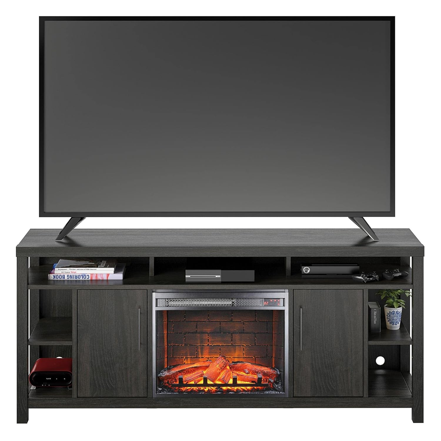 Espresso Electric Fireplace TV Stand with Cabinets and Shelves
