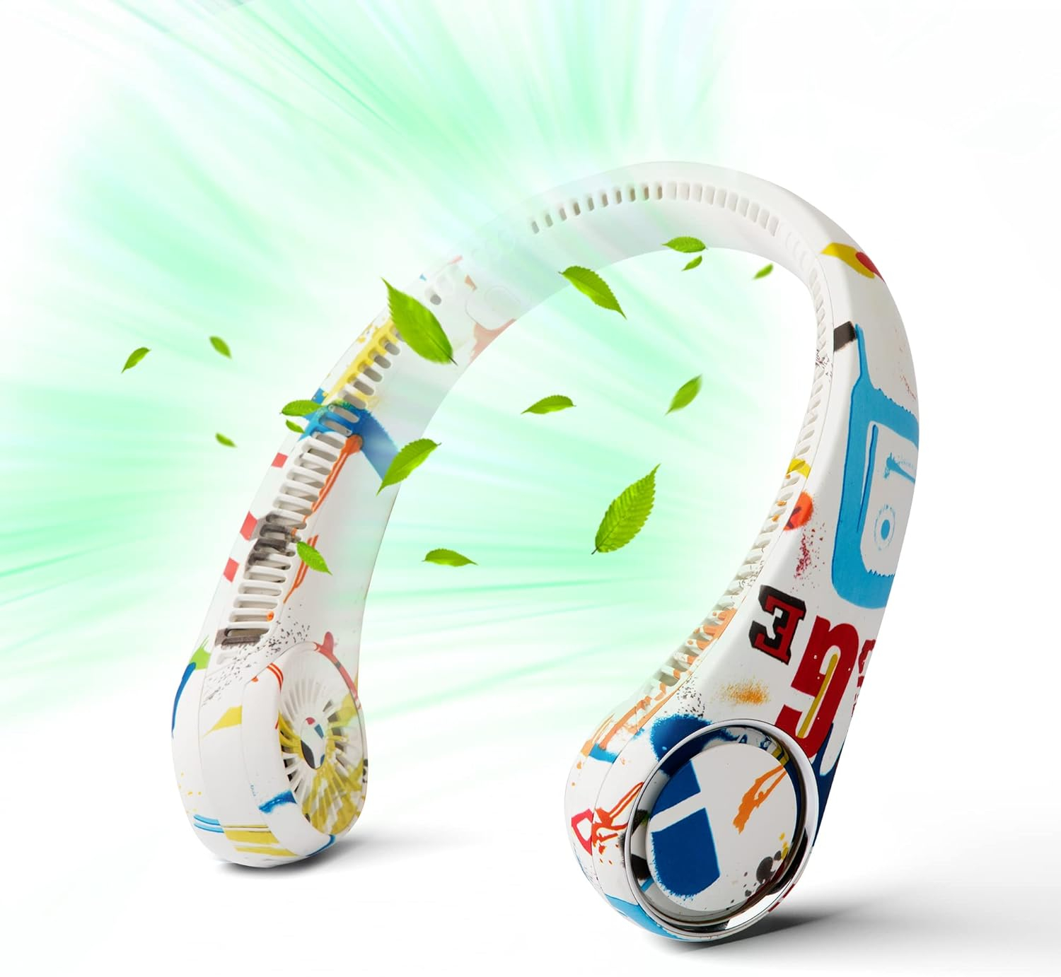 Portable Neck Fan, Hands Free Bladeless 360° Cooling Personal Fan,Wearable Quiet Fan for Outdoor Indoor, Gifts for Men Women, 4000mAh Battery Operated, USB Rechargeable, 3-Speeds(Black Graffiti)