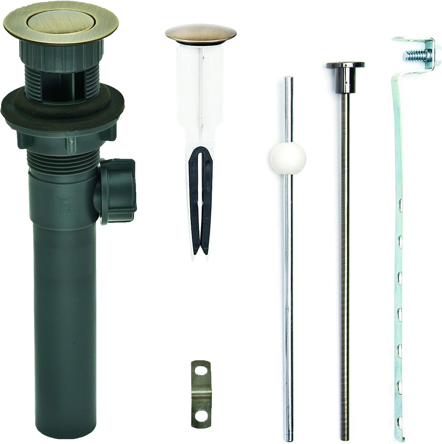 Gray ABS Bathroom Sink Pop-Up Drain with Antique Brass Finish