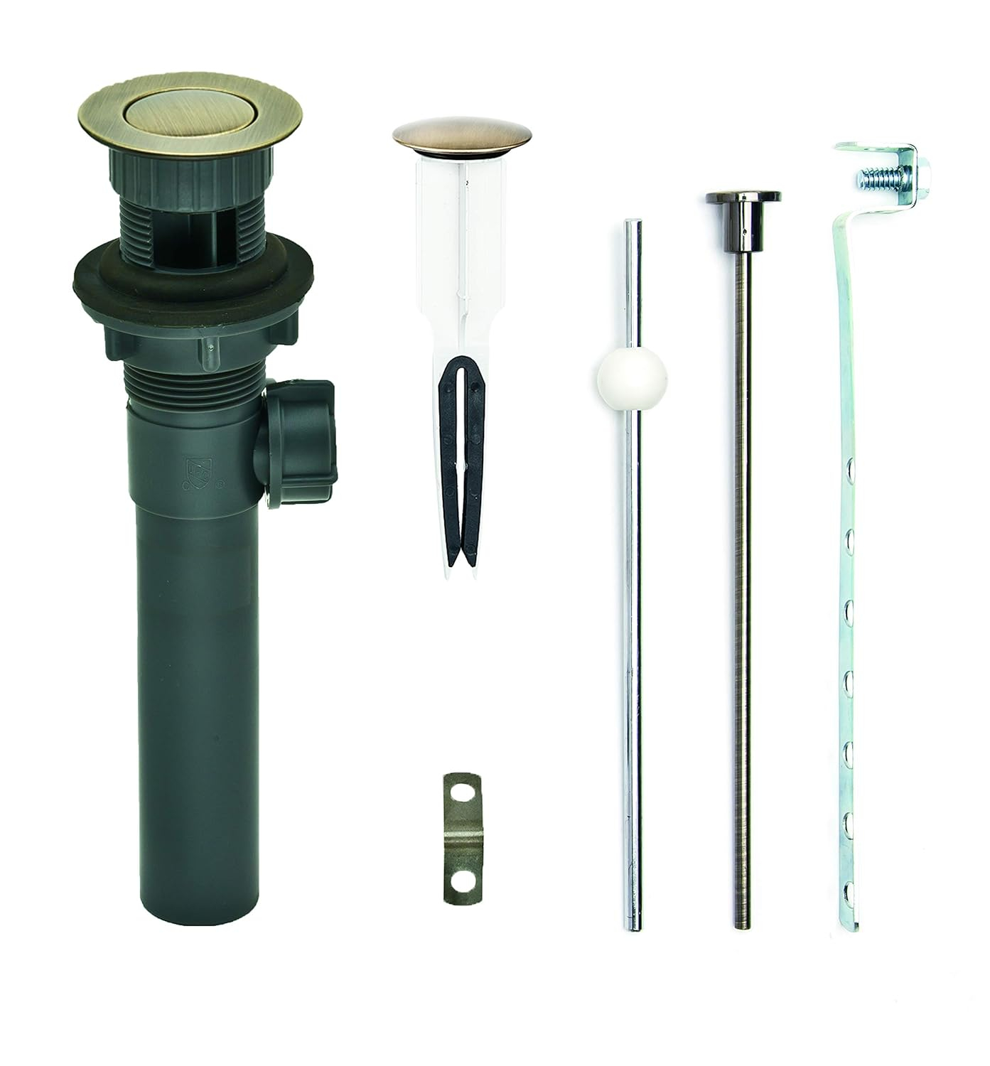 Gray ABS Bathroom Sink Pop-Up Drain with Antique Brass Finish