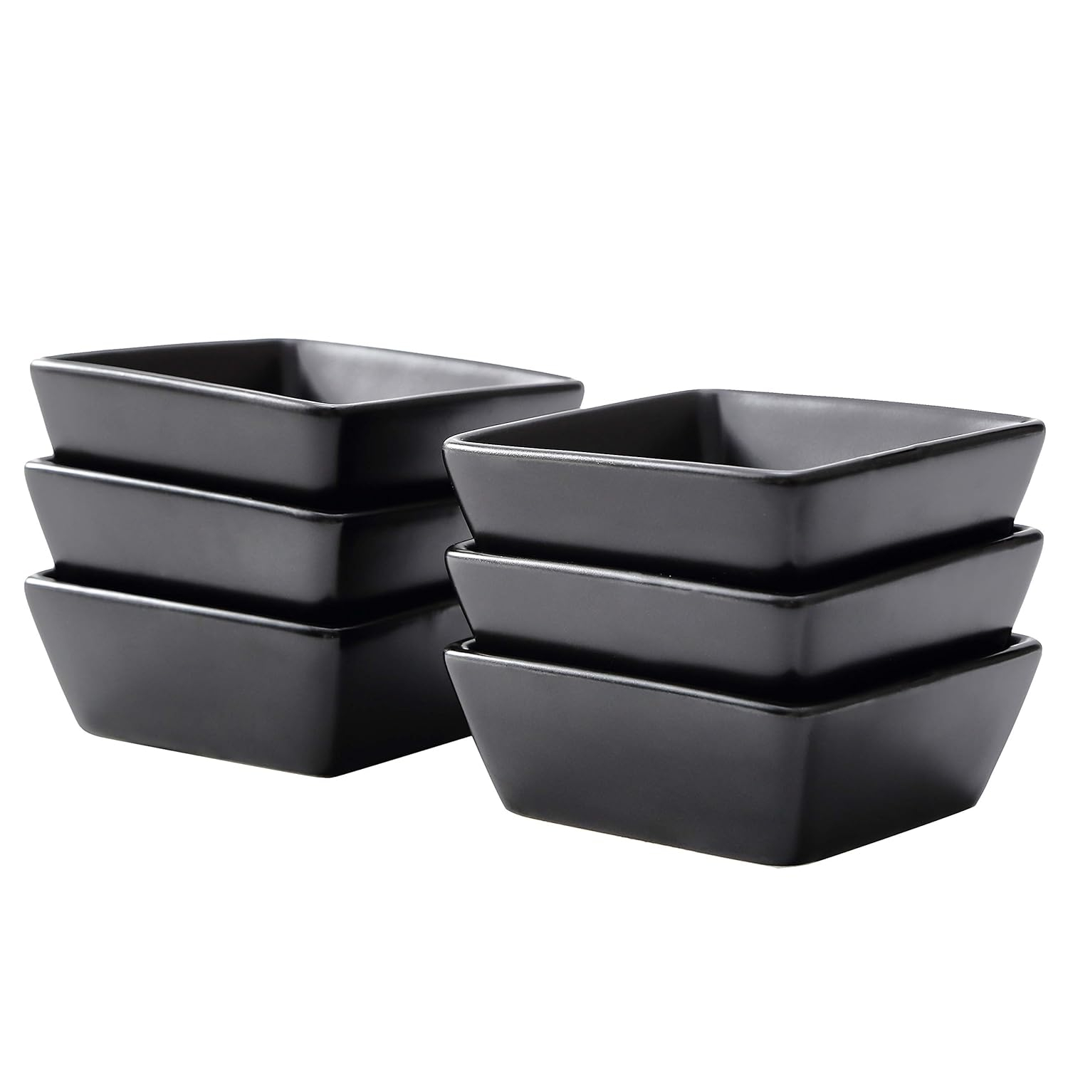 Bruntmor Black Ceramic Square Baking Ramekins For Soufflé, Crème Brulee, Jams, Dipping Sauces, French Onion Soup Oven Safe, Appetizer Sauce Dipping Bowls, (4 Oz, Set Of 6)