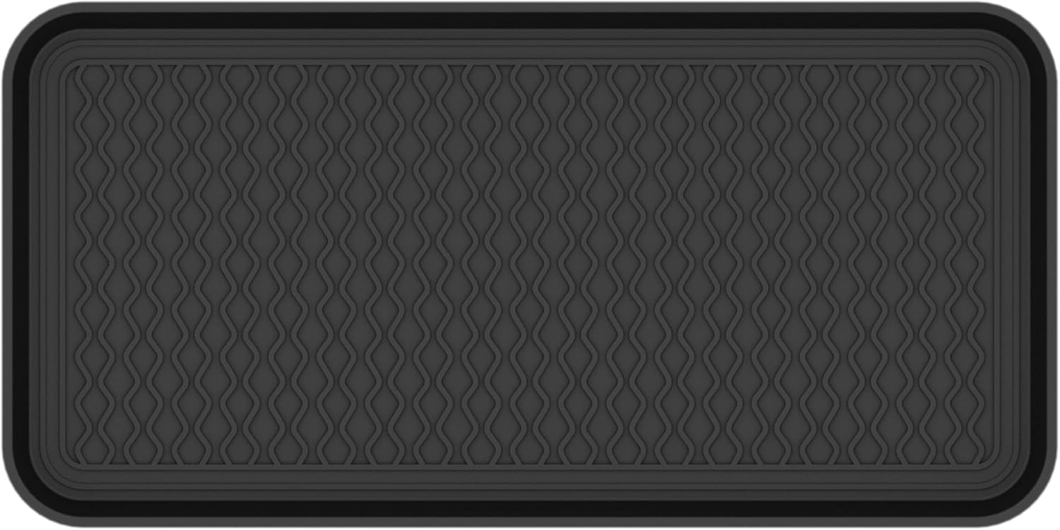 Ottomanson Easy Clean, Waterproof Indoor/Outdoor Rubber Boot Tray, 15" x 30", Black