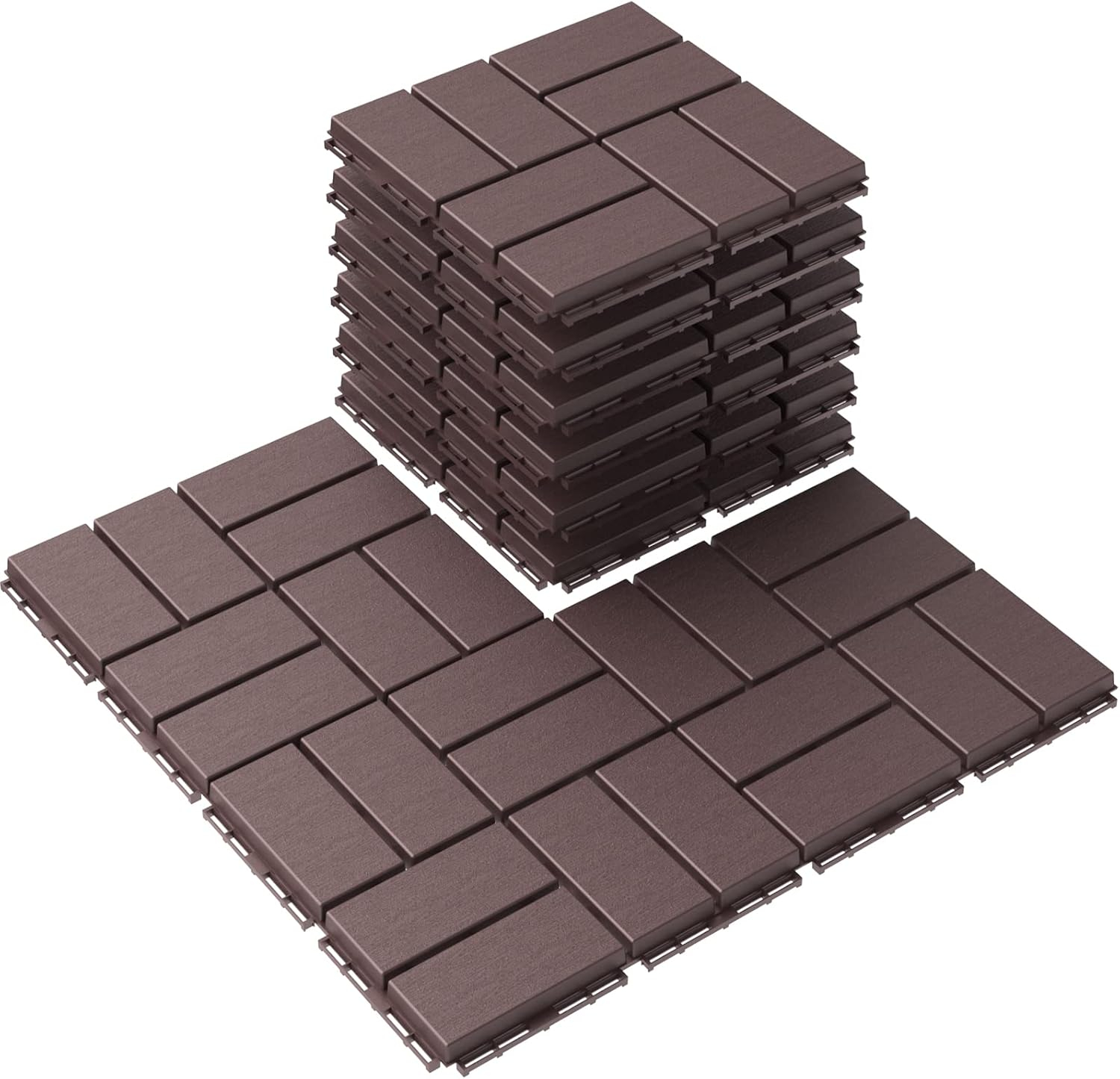 Goovilla Plastic Interlocking Deck Tiles, 27 Pack Outdoor Patio Flooring, 12"x12" Interlocking Decking Tile Outdoor All Weather Use, Waterproof Patio Pavers for Pool Balcony Backyard Porch, Dark Brown