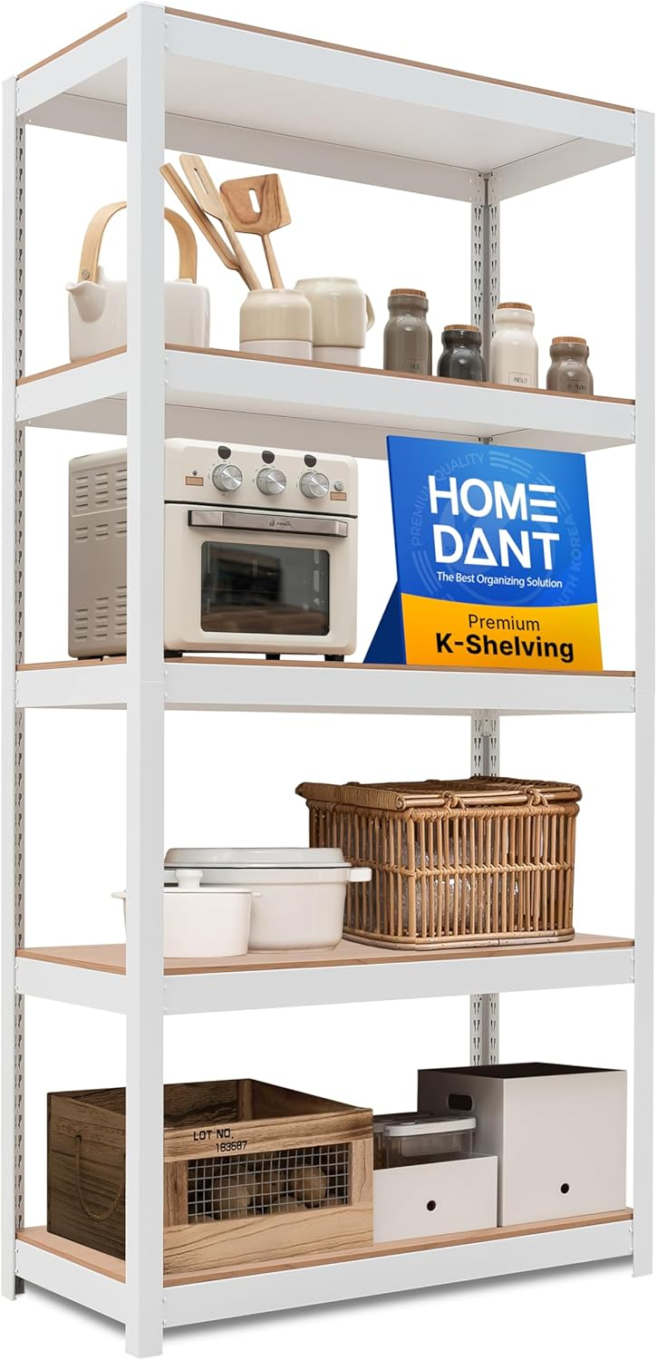 HOMEDANT White Pantry Shelving Units 5-Tier Metal Kitchen Storage Shelves,  36.2"W x 16.5"D x 71.3"H
