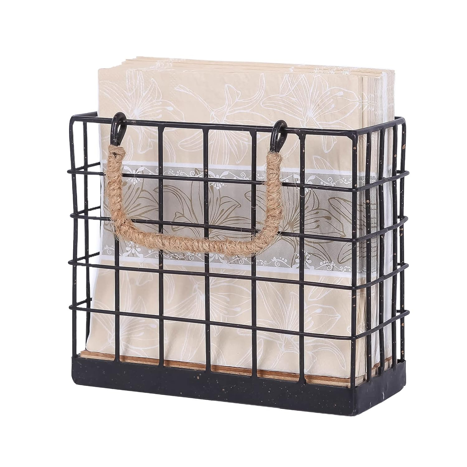 NIKKY HOME Farmhouse Napkin Holder, Rustic Tissue Dispenser, Freestanding Paper Hand Towel Caddy, Vintage Cocktail Napkin Tray Decor for Kitchen, Countertop, Dining Table, Restaurant, Outdoor - Black
